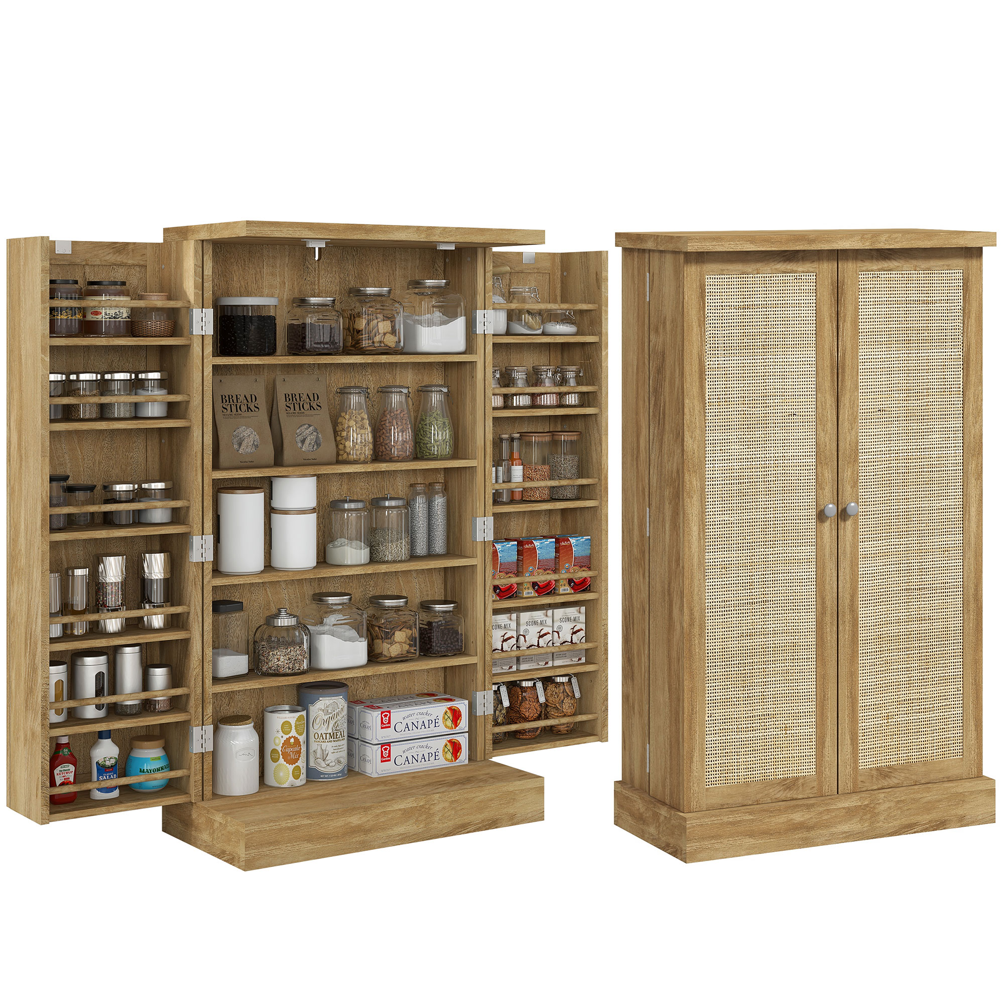 Küchen-sideboard, Küchenschrank Mit 12 Einlegeböden, Türen, Verstellbare Einlegeböden, 60 X 30 X 104 Cm, Holzoptik