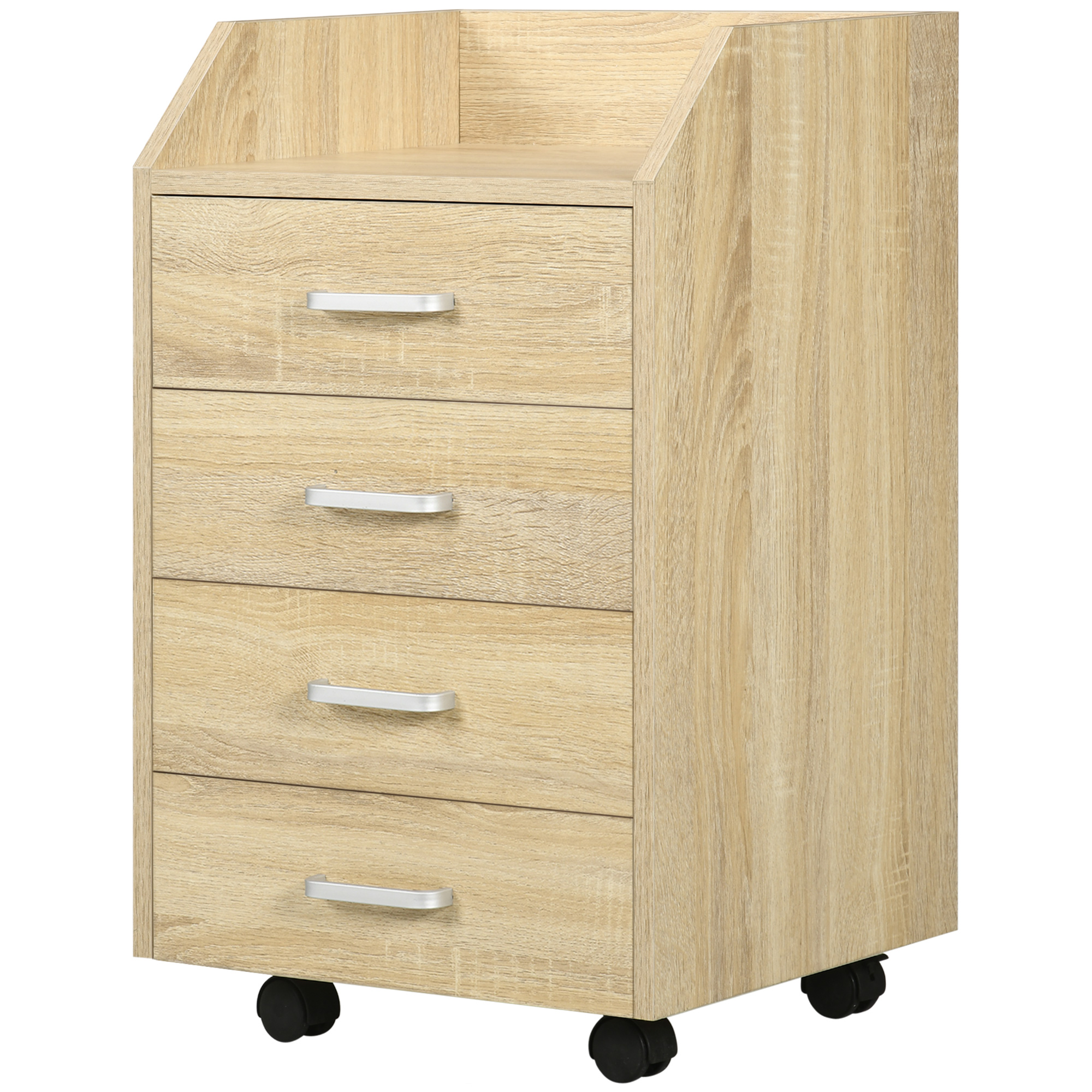 Aktenschrank Mit 4 Schubladen Und Ablagefach, 4 Rollen (2 Davon Mit Bremsen), Ideal Für Büro Oder Arbeitszimmer, 40 X 36 X 65 Cm, Naturfarbe