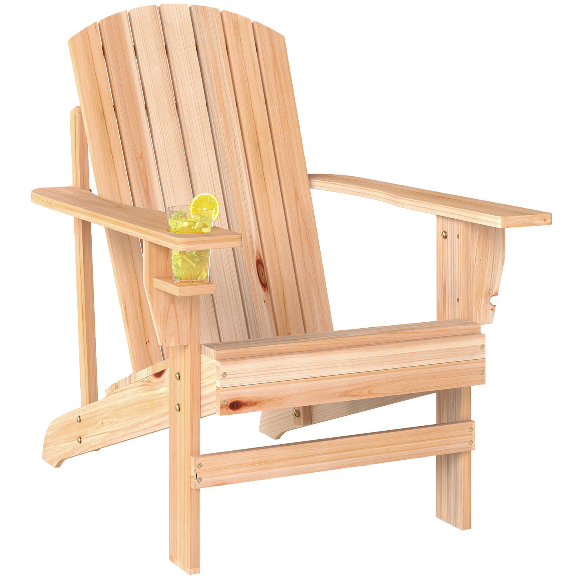 Adirondack-gartenstuhl Mit Getränkehalter, Gartenliegestuhl, Balkonstuhl, Massivholz, Naturholz, 72 X 95 X 93 Cm