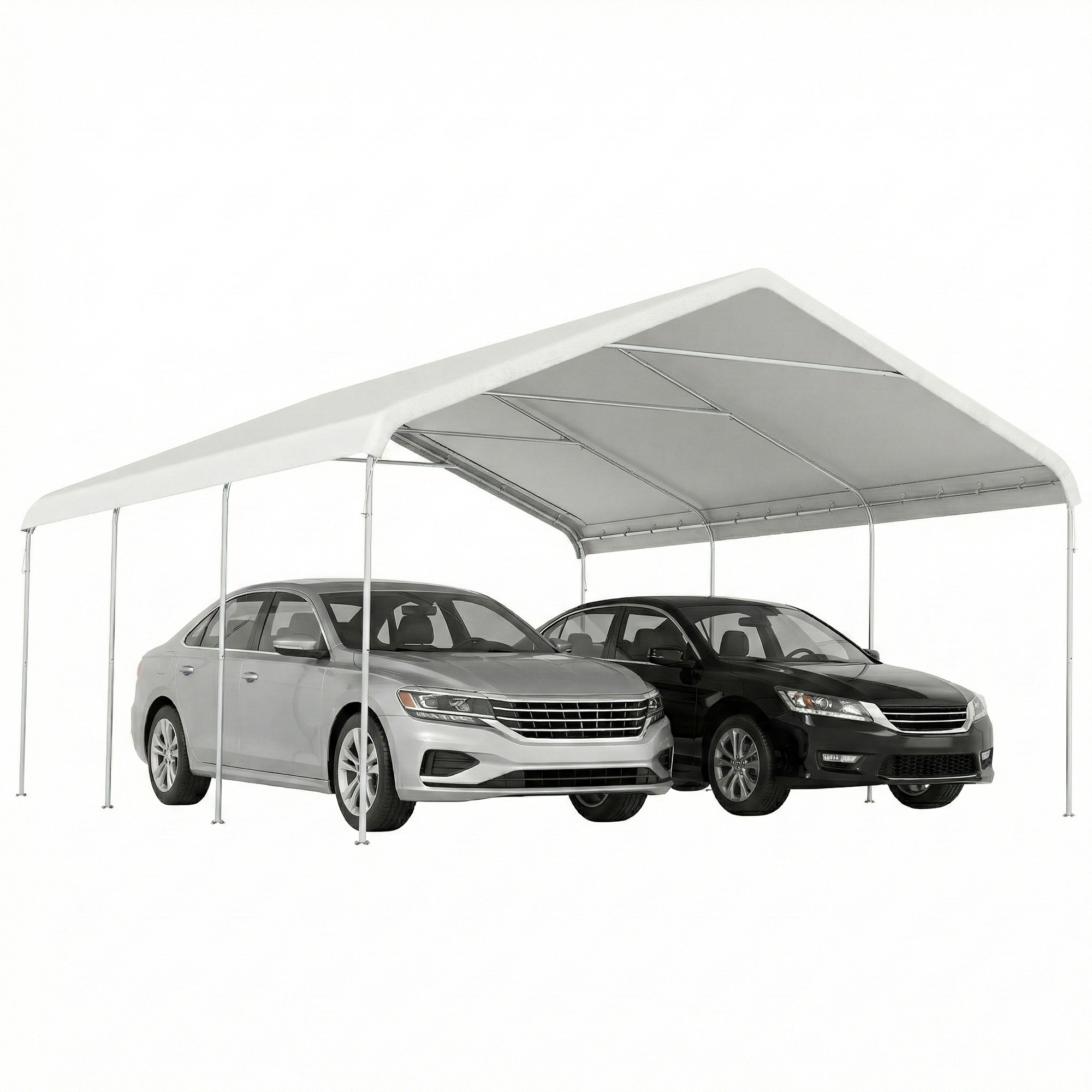Tragbarer 5x6 M Großer Garagenüberdachung Mit Verzinkter Stahlkonstruktion, Wasserdicht Und Uv-beständig, Cremefarben.