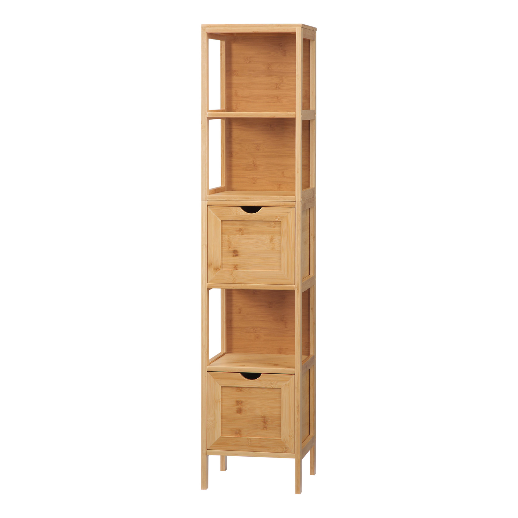 Badezimmerschrank, 3 Ablagen, 2 Schubladen, Bambus, 30 Cm X 30 Cm X 140 Cm, Natur