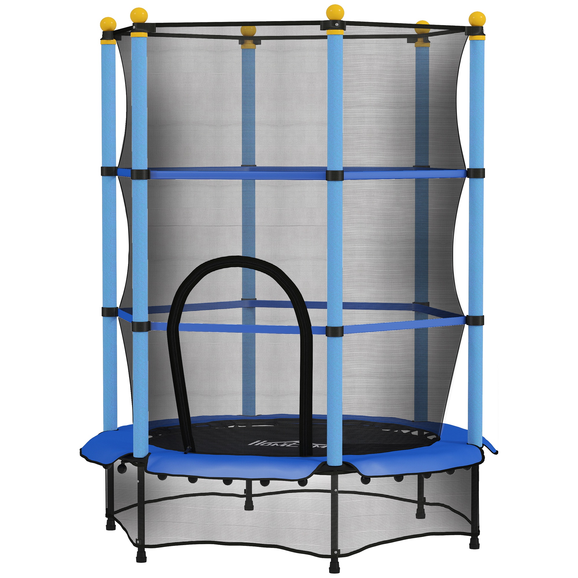 Kindertrampolin Mit Sicherheitsnetz Und Gepolsterten Stangen, 3–10 Jahre, Ø 140 X 190 Cm, Blau