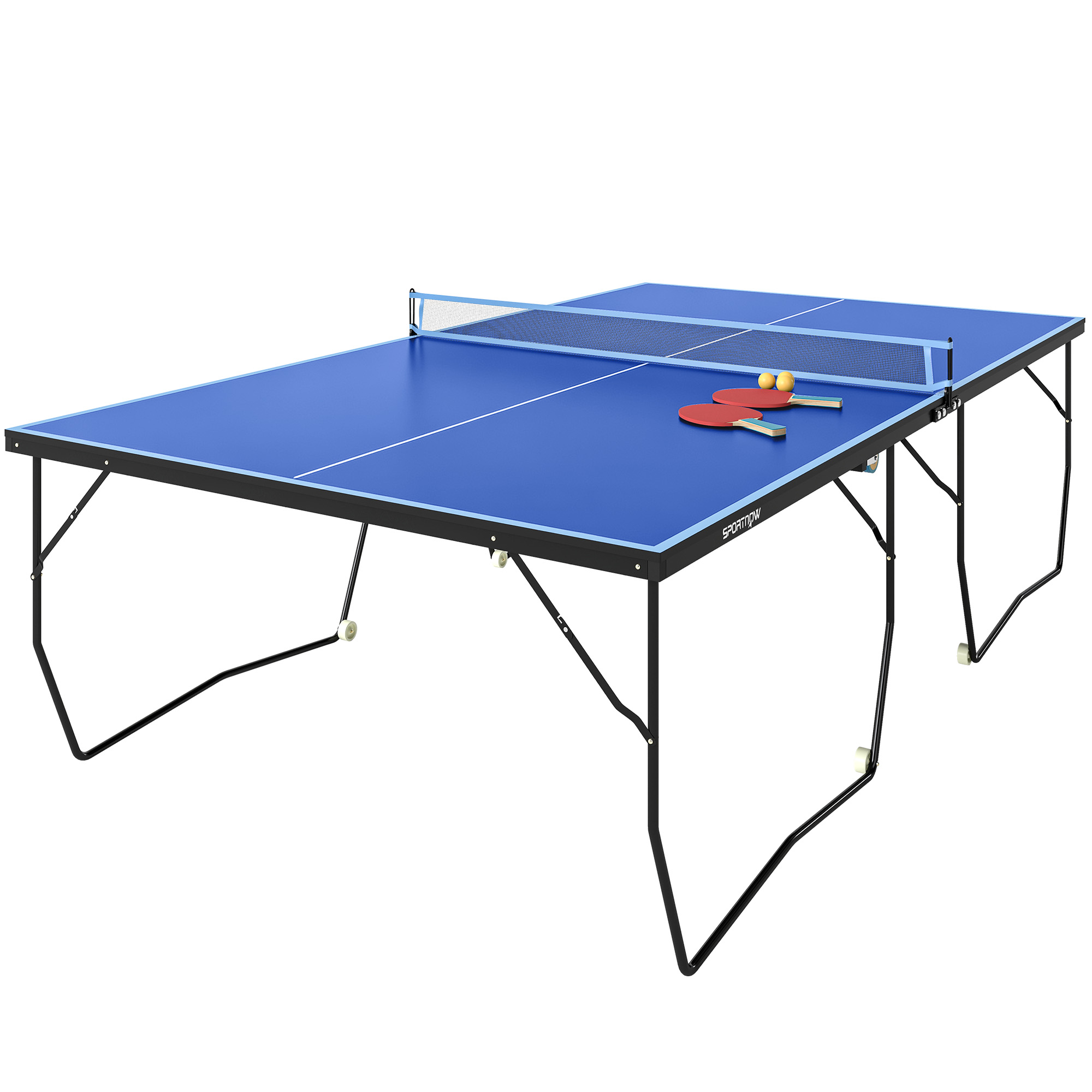 Klappbarer Tischtennistisch, 8 Rollen, Pulverbeschichteter Stahlrahmen, Mdf-spielfläche, 274 X 152,5 X 76 Cm, Blau