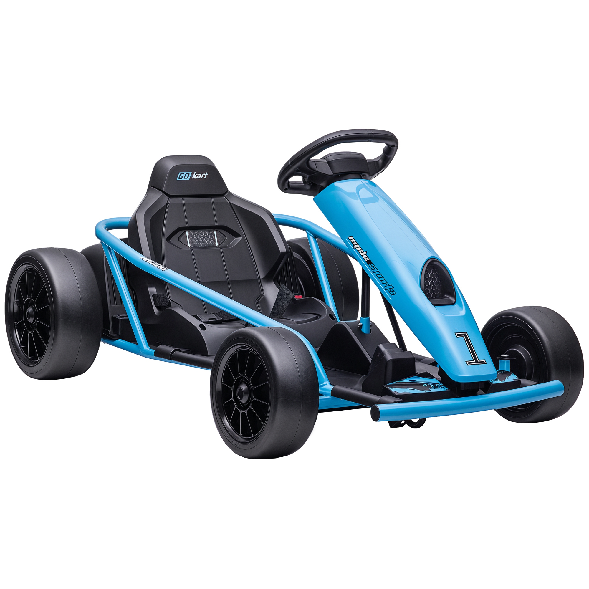 Elektrisches Go-kart Für Kinder Von 8 Bis 12 Jahren Mit Hoher Rückenlehne Und Sicherheitsgurt, 115 X 77 X 54 Cm, Blau Und Schwarz