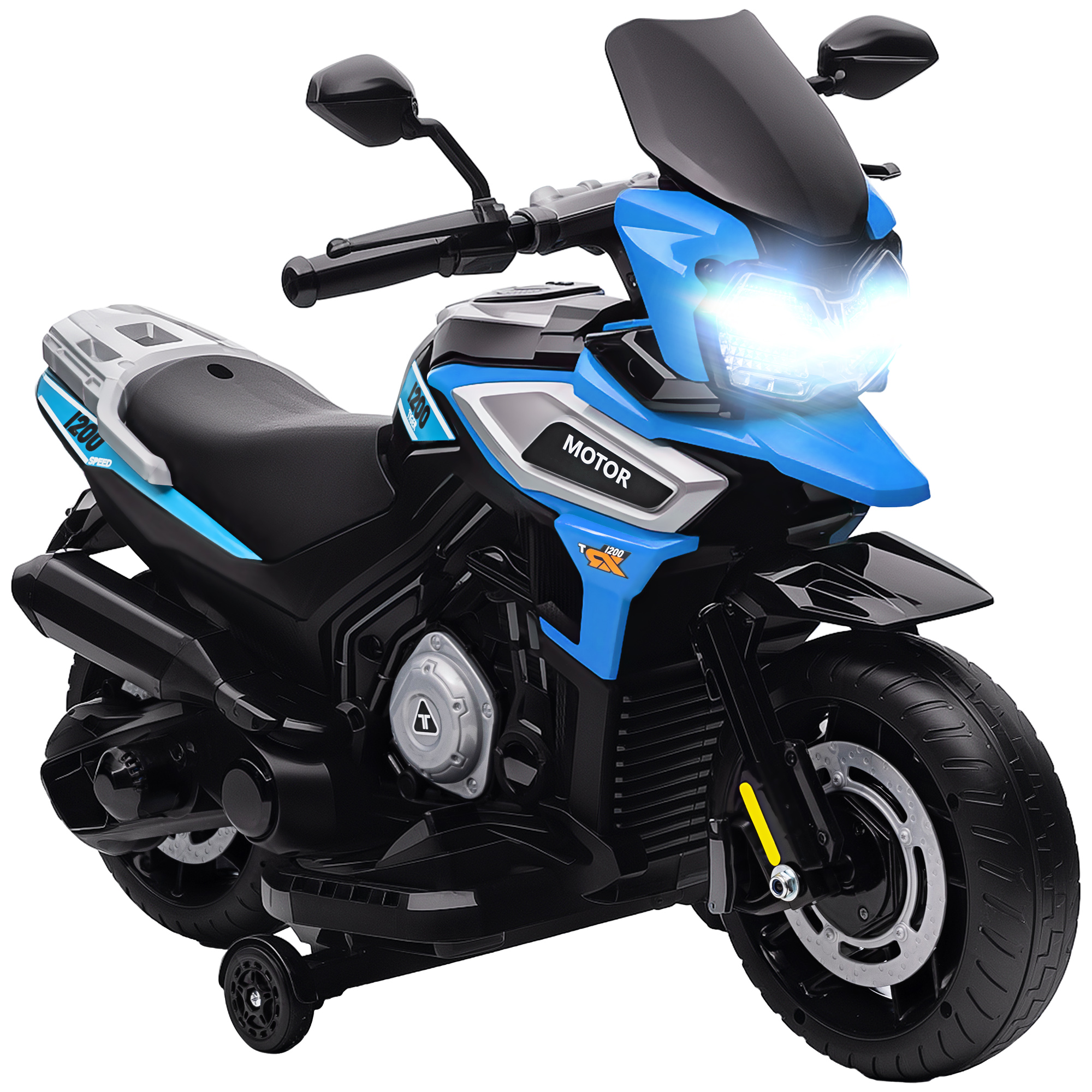 6v Kinder-elektromotorrad, Kinder-elektroauto Mit Stützrädern, Musik, Lichteffekten, Blau