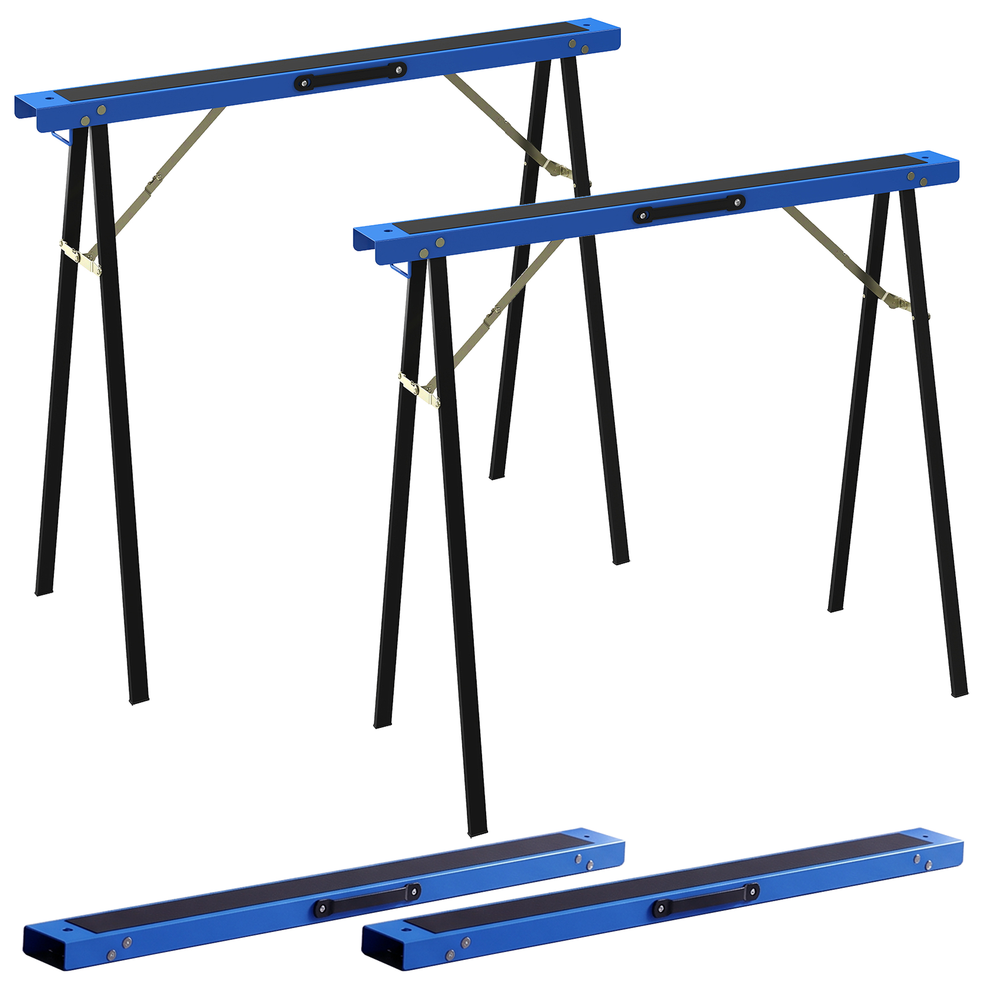Set Aus 2 Klappbaren Werkbänken Mit Rutschfester Eva-oberfläche Zum Sägen, Blau Und Schwarz