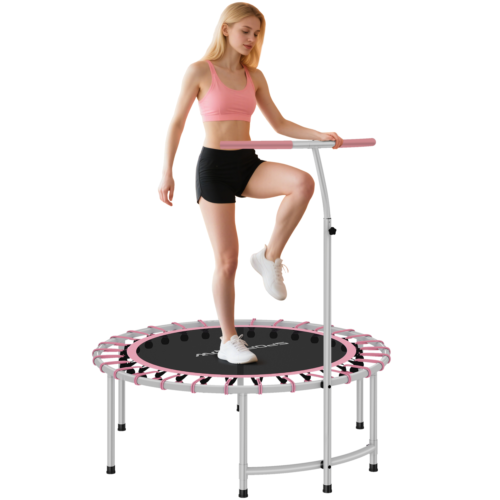 Fitness-trampolin Ø102 Cm Mit 5-fach Verstellbarem Haltegriff Und Stahlrahmen Für Bein- Und Ganzkörpertraining – Blau