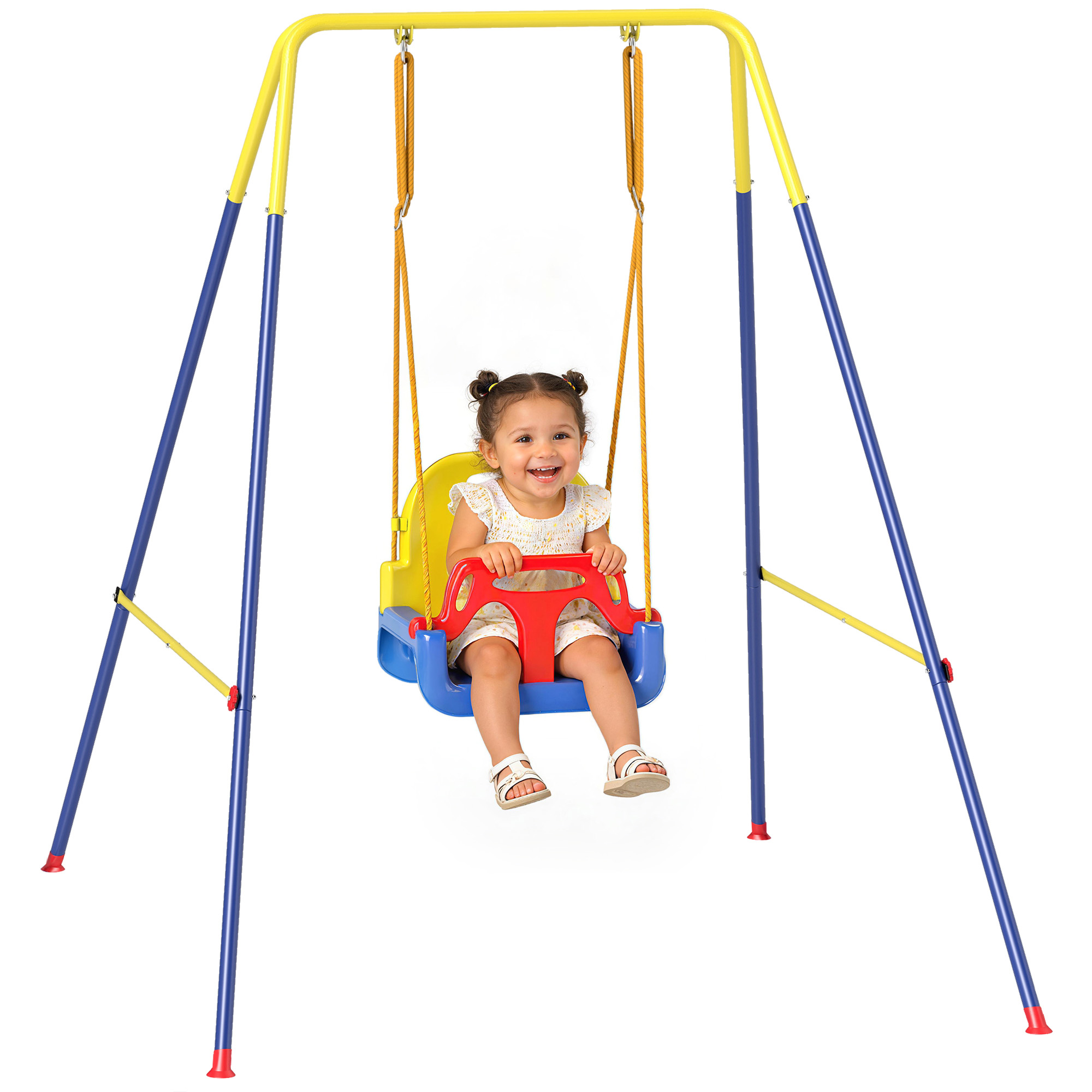 Verstellbare Gartenschaukel Für Kinder Mit Rückenlehne Und Sicherheitsbügel, Aus Stahl Und Polypropylen, 128 X 155 X 157 Cm, Blau