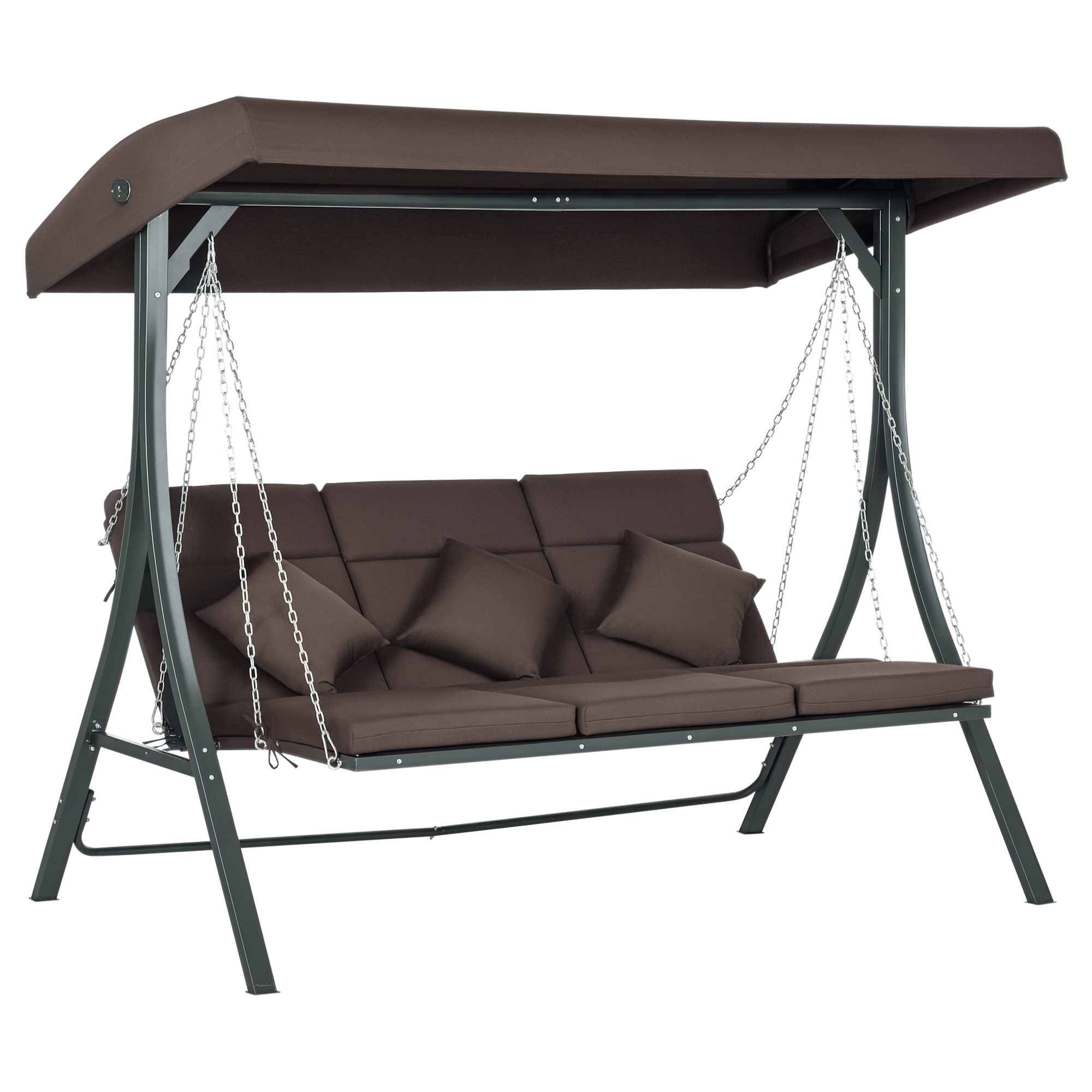 Hollywood-schaukel, 3-personen-schaukel, Verstellbares Sonnendach, Bis 270 Kg, Braun, 198 X 118 X 168 Cm