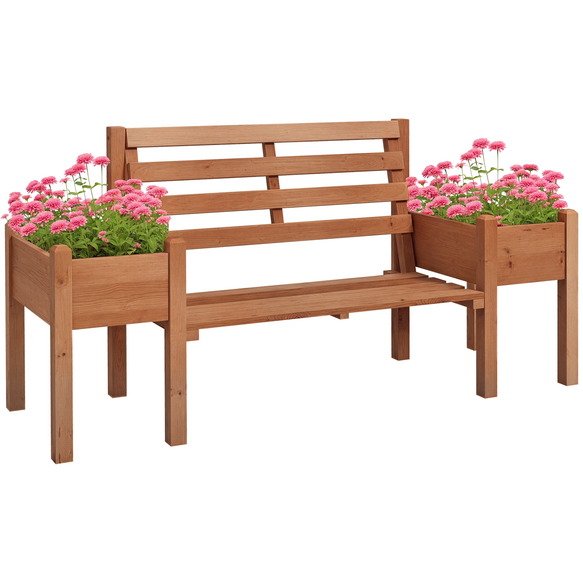 Gartenbank Mit Pflanzkästen, Aus Holz, 184 Cm X 59 Cm X 95 Cm, Braun