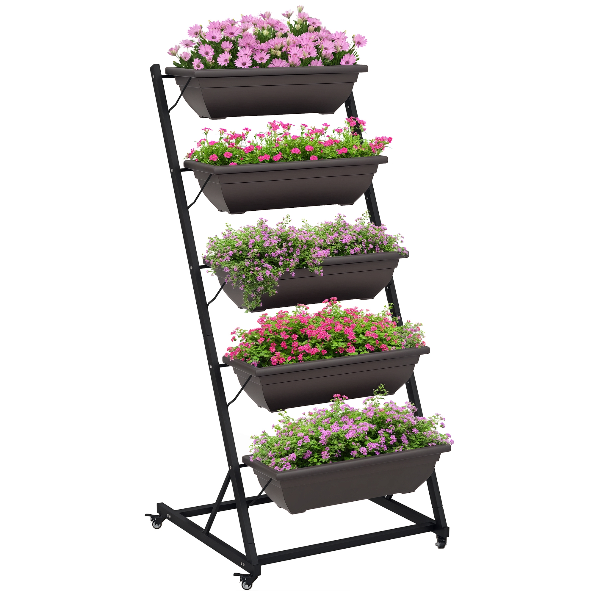 5-stufiger Pflanzenständer, 145 Cm Hoch, Rollbarer Blumenständer, Stahlregal, Braun