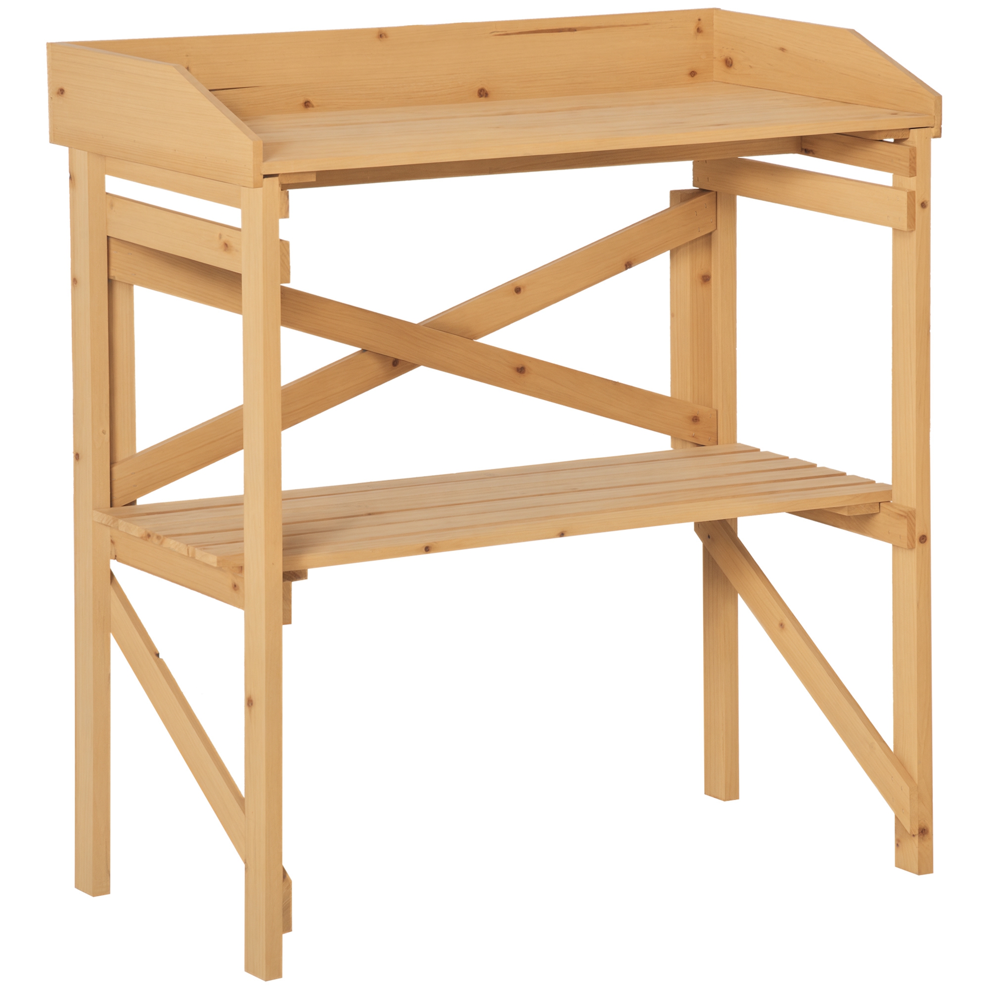 Gartentisch Mit Ablage, Blumentisch, Gartentisch, Holz, Hellbraun, 80 X 40 X 84 Cm