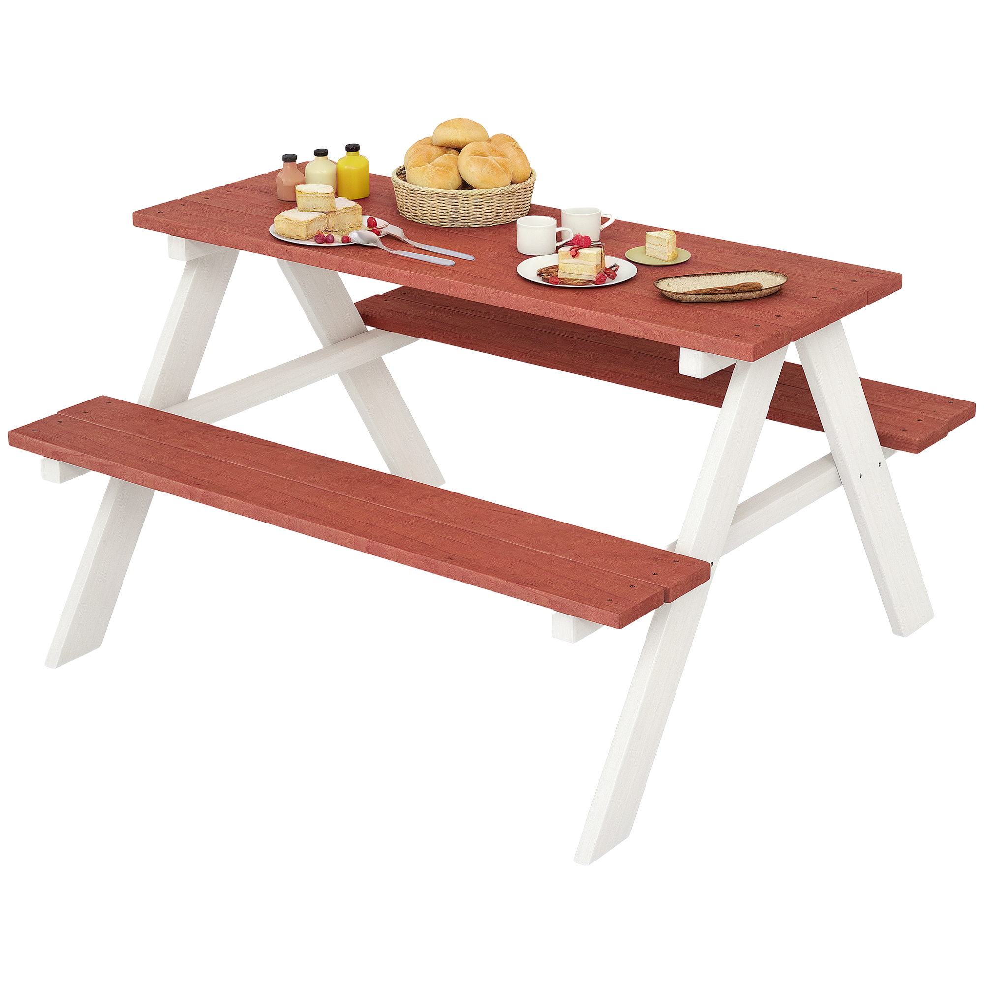 Picknicktisch-set Für Kinder Von 3 Bis 8 Jahren Mit Holzbänken, 89 X 79 X 50 Cm, Braun