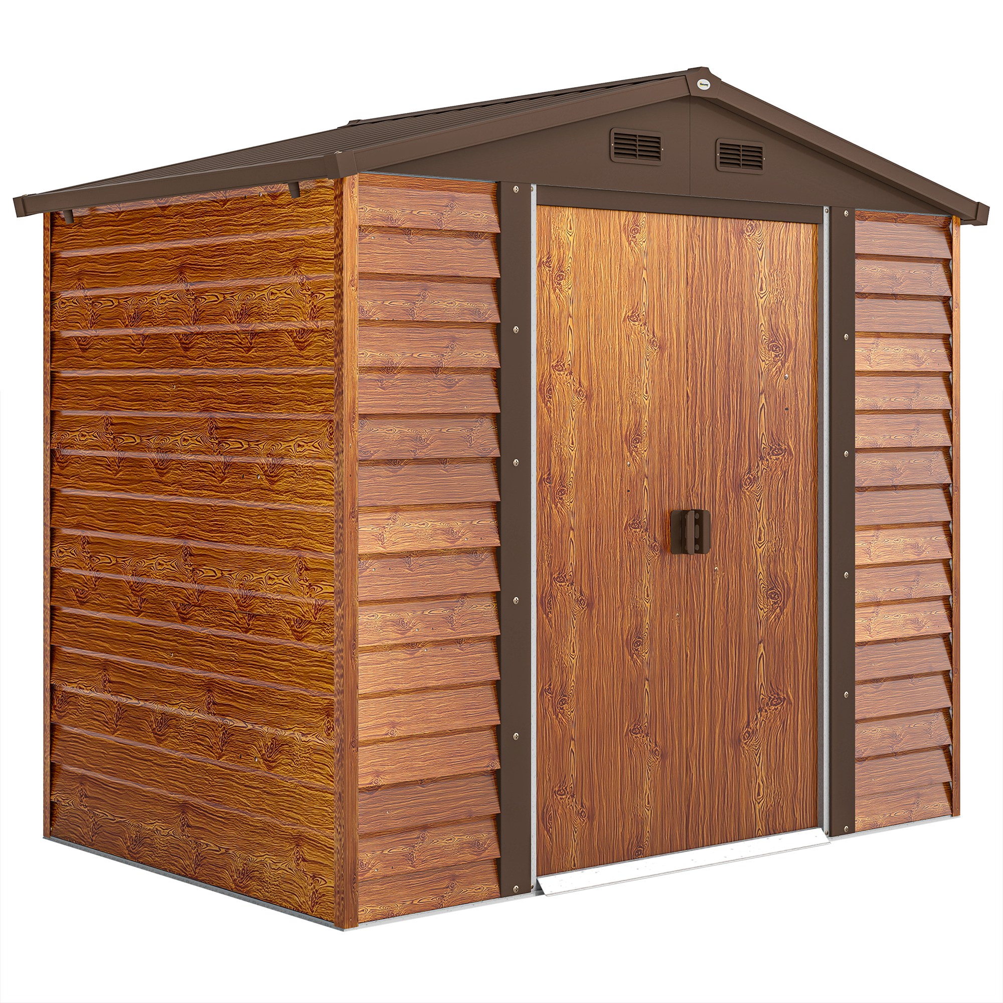 Gartenhaus, Geräteschuppen, Gartenhäuschen Mit Fenster, Wetterfest, Holzoptik, Stahl, 152 X 235,7 X 208,7 Cm, Braun