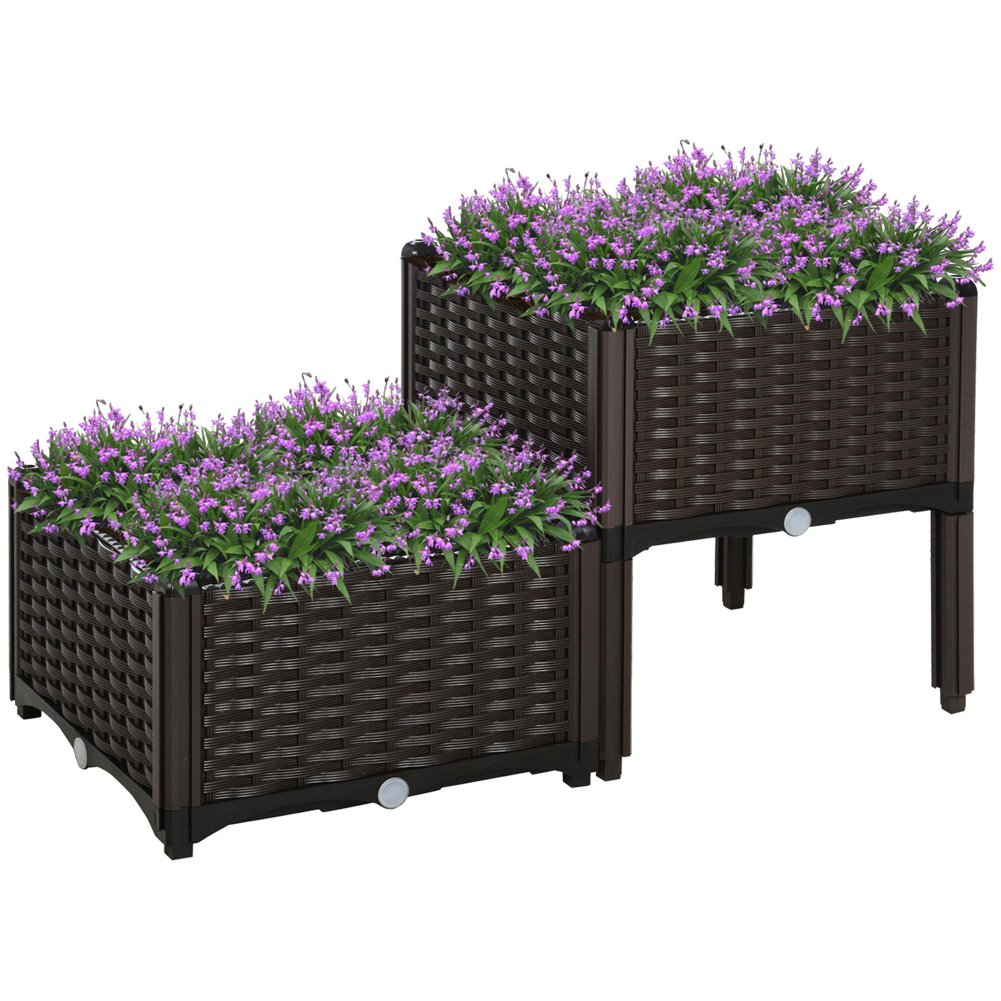 Hochbeet Mit Abflusslöchern, Blumenkasten In Rattanoptik, Kunststoff, Braun, 40 X 40 X 44 Cm