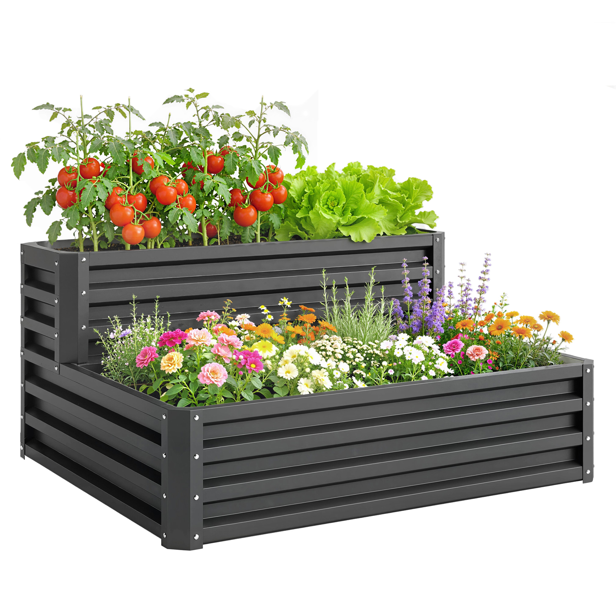 Pflanzkübel Aus Stahl Für Den Außenbereich Mit Integrierter Leiter, Ideal Für Pflanzen Und Blumen, 120 X 101 X 58 Cm, Dunkelgrau