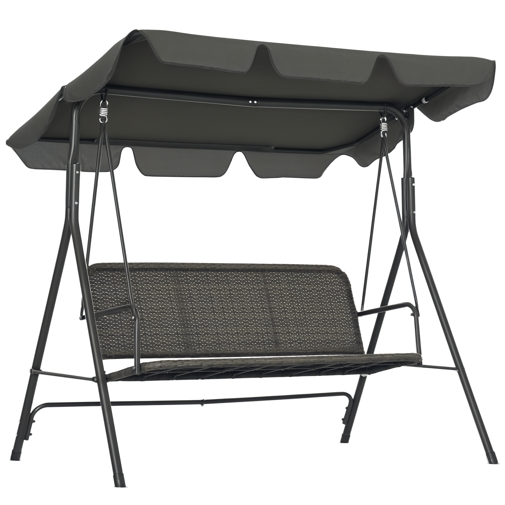 3-sitzer-gartenschaukel Mit Verstellbarem Pe-rattan-dach, 167 X 112 X 153 Cm, Dunkelgrau