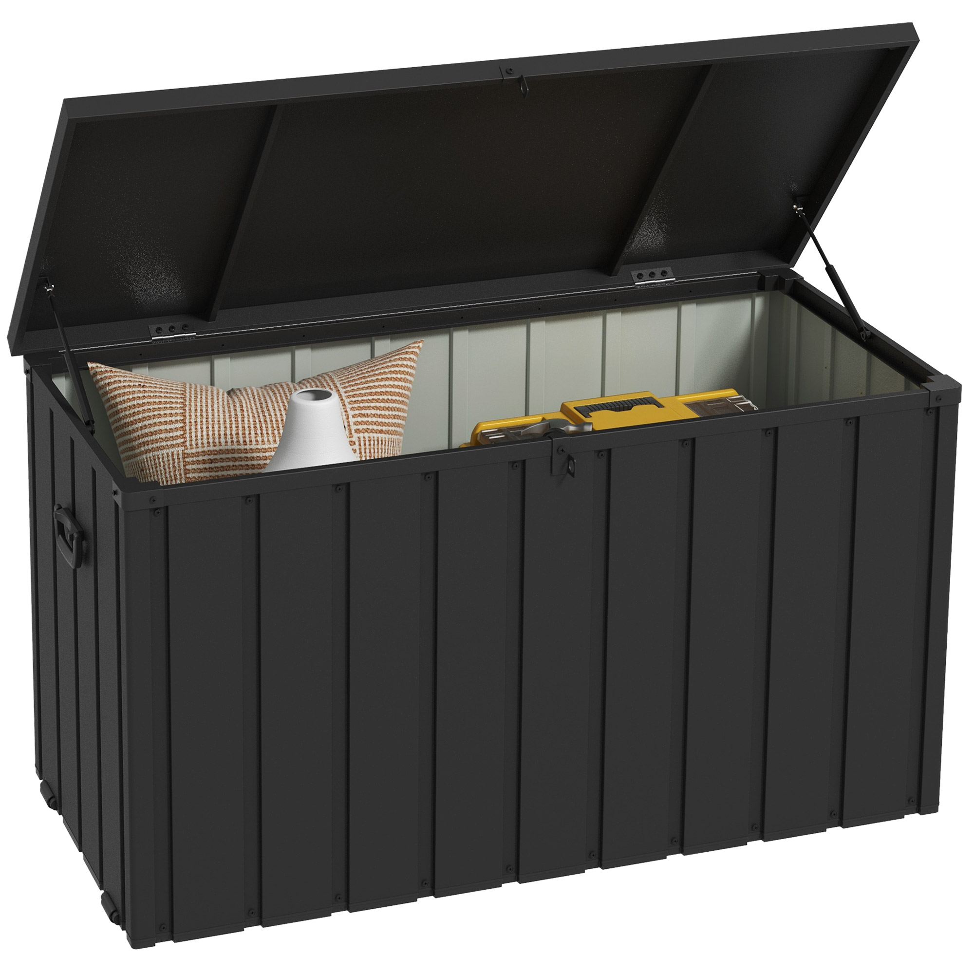 Aufbewahrungsbox Aus Stahl Für Den Außenbereich Mit 4 Rollen, 2 Griffen Und Abschließbarem Deckel, 125,5 X 61,5 X 70 Cm, Dunkelgrau