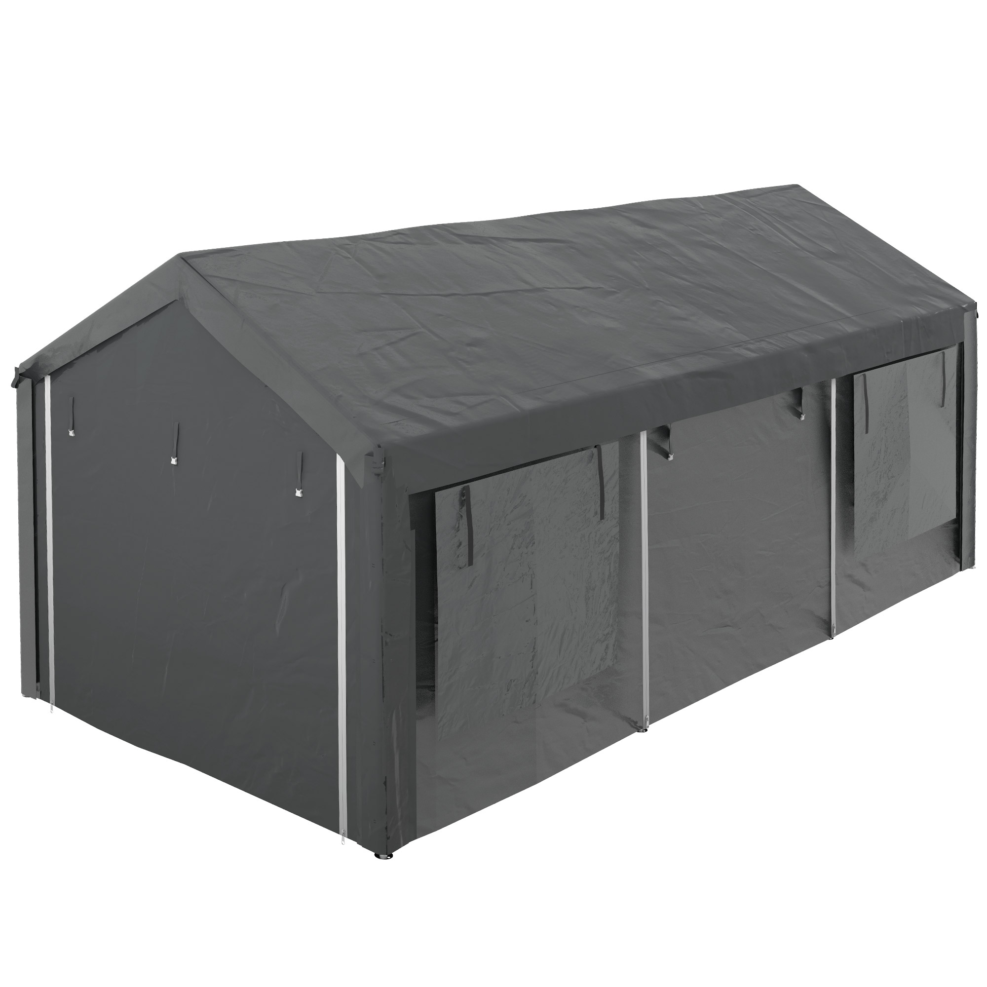Gartencarport Und Empfangsüberdachung, Höhenverstellbar, 4 Türen Und 4 Fenster, 6 X 3 M, Dunkelgrau