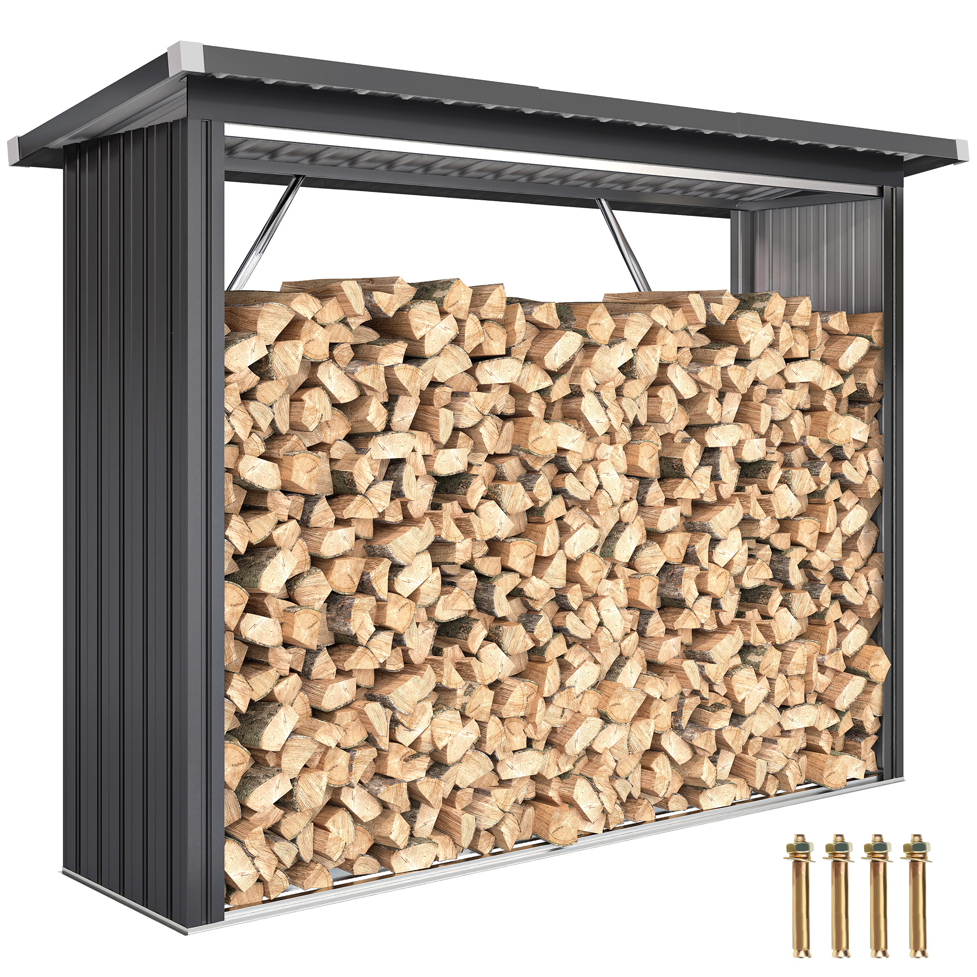 Holzschuppen, Stahlrahmen, Erhöhter Boden, Schrägdach, 213 X 66,5 X 150 Cm, Dunkelgrau