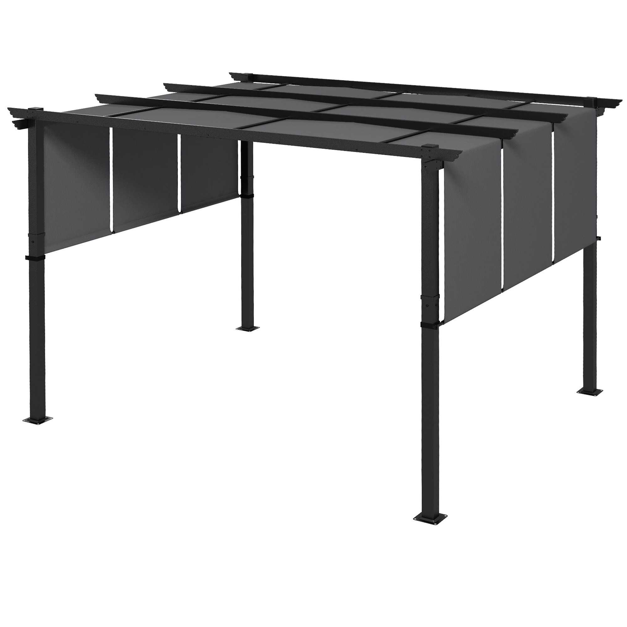 3 X 3,5 M Große Pergola/pavillon Mit 3 Verstellbaren Dächern Aus Stahl Und Uv-beständigem Polyester, Grau