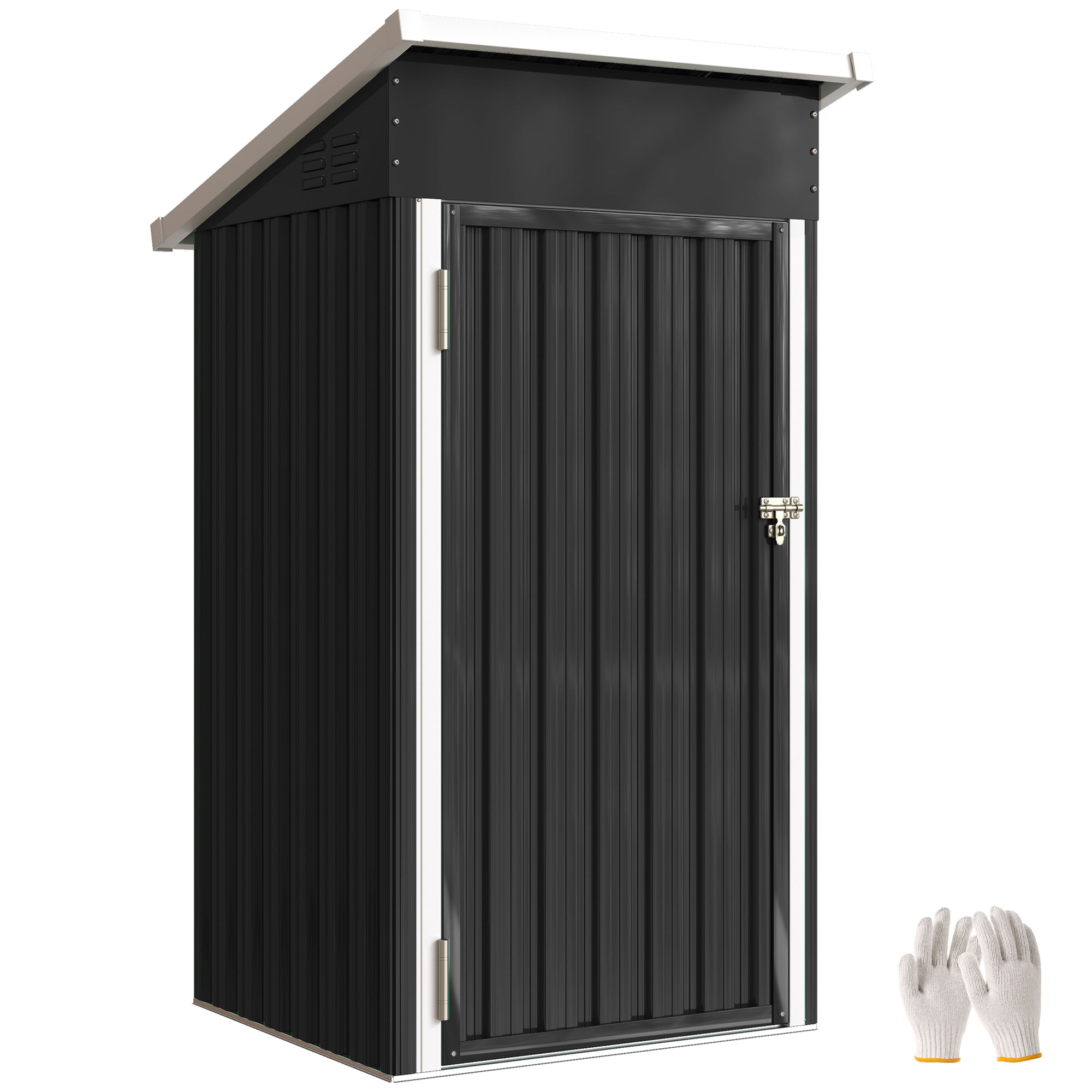 Grauer Metall-gartenschuppen, 0,74 M² (107,5 X 91 X 185 Cm), Mit Schrägem Dach, Abschließbarer Tür Und Belüftung.