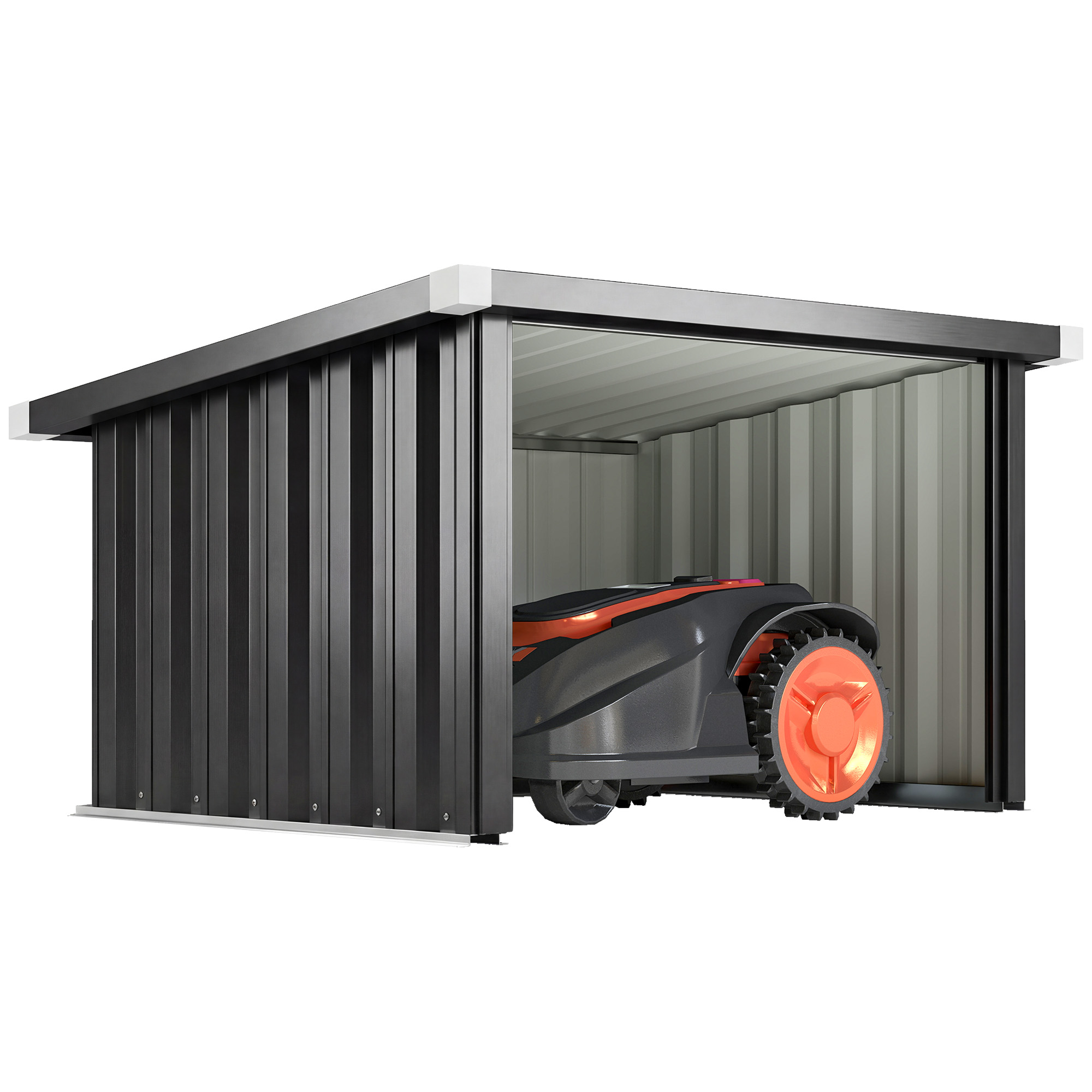 Garage Für Mähroboter, Aus Verzinktem Stahl, 108 X 86 X 62,5 Cm, Mit Schrägem Dach Und Schutzkante.