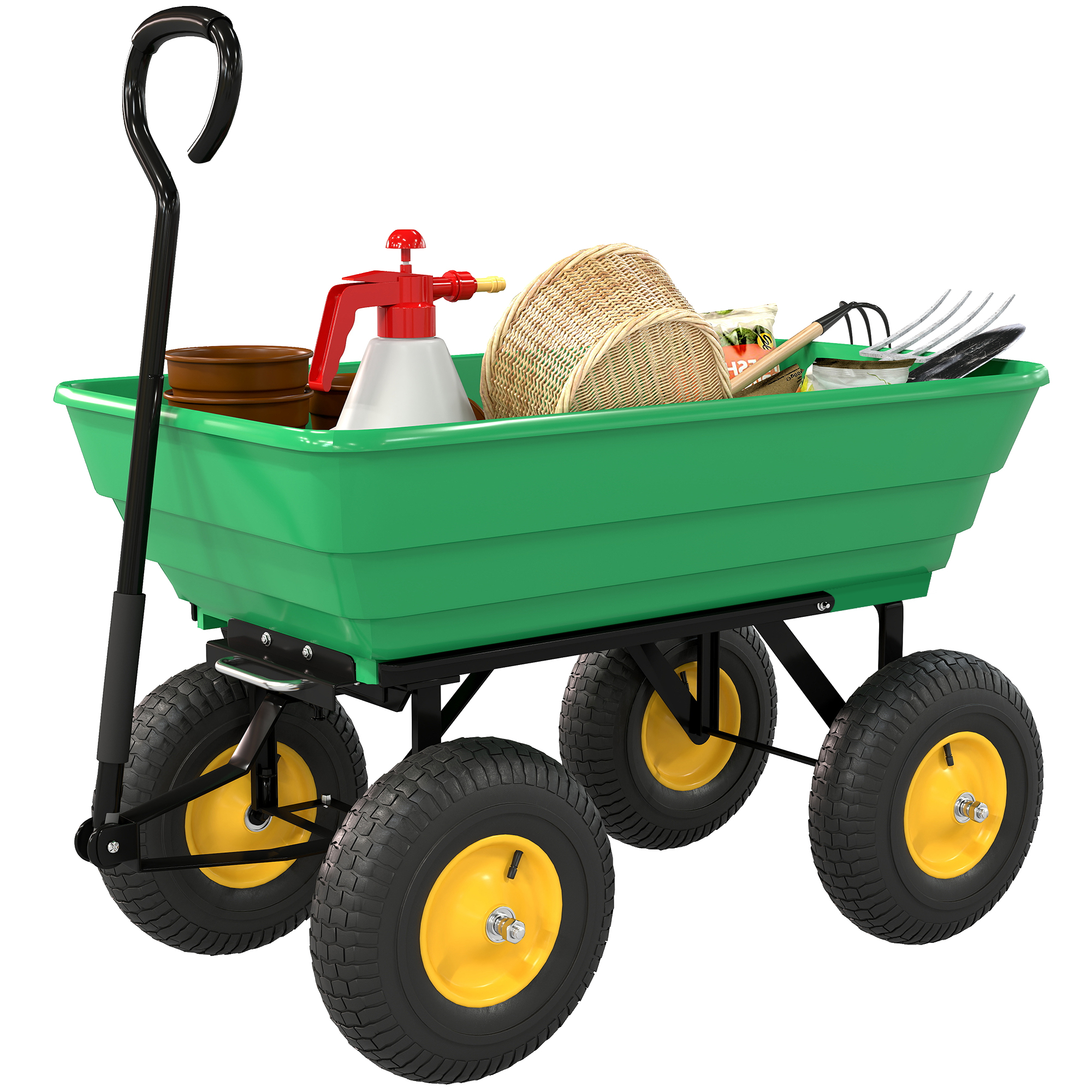 Gartenwagen Mit Bis Zu 75° Neigungswinkel, Verstellbarem Griff Und 4 Rädern. Maximales Fassungsvermögen: 75 Liter. Material: Stahl. Maße: 109 X 52 X 94 Cm. Farbe: Grün.