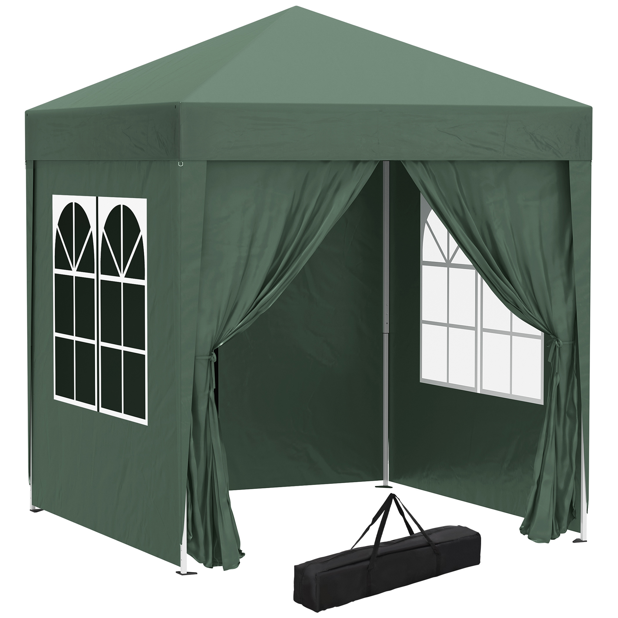 Faltbarer Pavillon 2x2 M Mit 4 Abnehmbaren Seitenwänden Und Tragetasche, Aus Metall Und Polyester, Grün