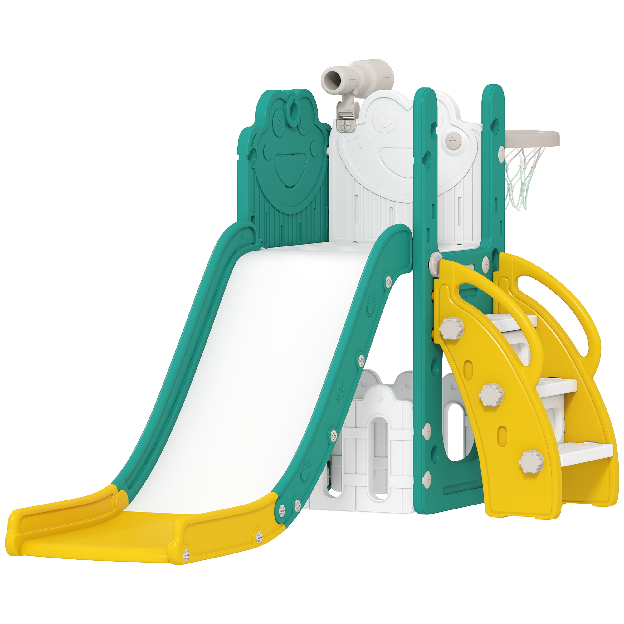 5-in-1-spielset Für Kinder Mit Rutsche, Basketballkorb, Leiter Und Spielzeugteleskop, Für Kinder Von 1-3 Jahren, Gelb
