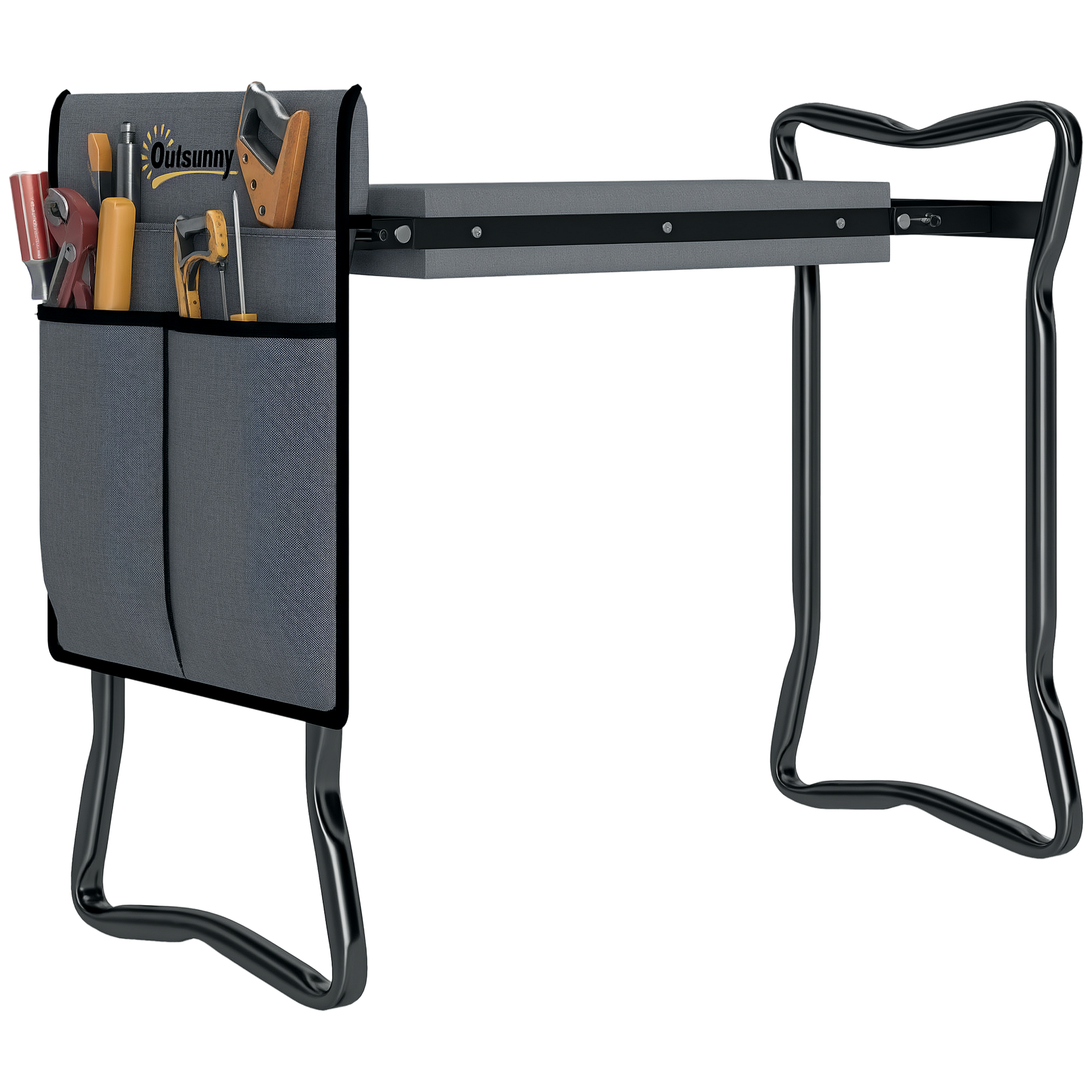 Klappbare Gartenbank Mit Kniepolster Und Werkzeugtaschen, Belastbar Bis 150 Kg, 58 X 28 X 49 Cm, Grau