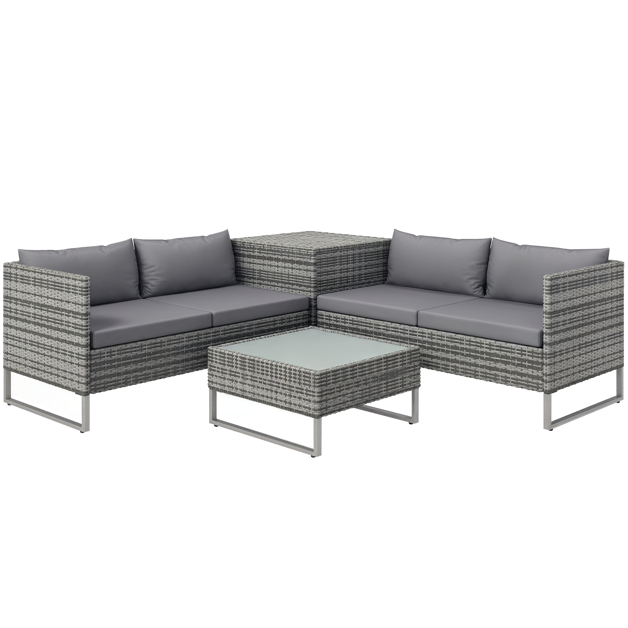 4-teiliges Gartenmöbelset Bestehend Aus 2 Zweisitzer-sofas, Einem Couchtisch Und Einem Stehtisch, Gefertigt Aus Stahl Und Rattan.