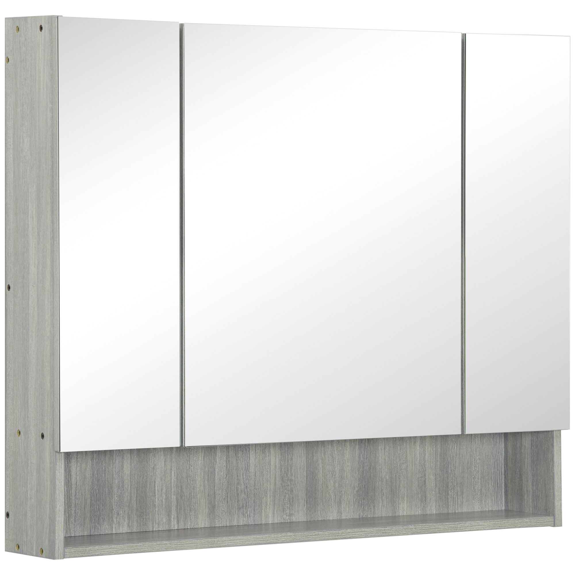 4-teiliger Spiegelschrank Mit Verstellbaren Einlegeböden, Holz Und Glas, 90 X 15 X 75 Cm, Grau