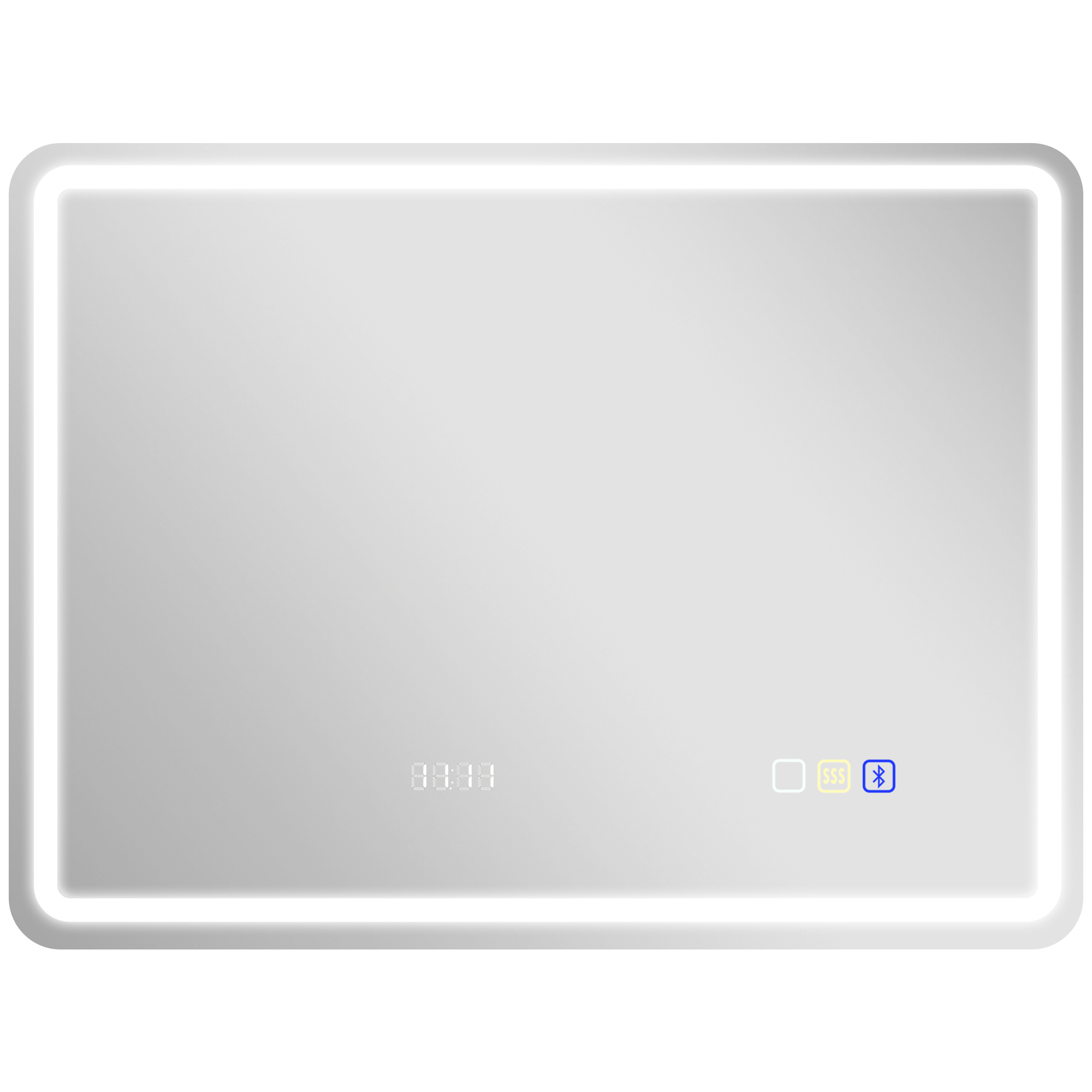 Badezimmerspiegel Mit Led-beleuchtung, 80 X 60 Cm, Bluetooth, 3 Beleuchtungsfarben, Digitaluhr, Antibeschlagfunktion Und Speicherfunktion