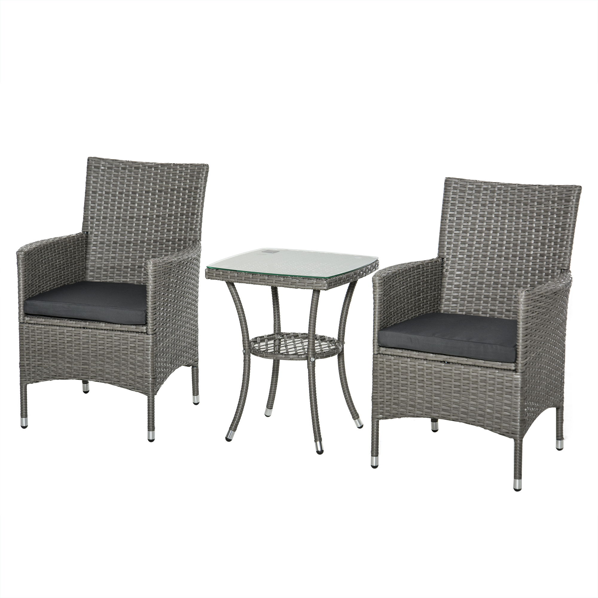 Gartenmöbelset Aus Polyrattan, Gartenlounge Für 2 Personen, 3-teilige Balkonlounge, 2 Stühle, Tisch, Sitzkissen, Grau.