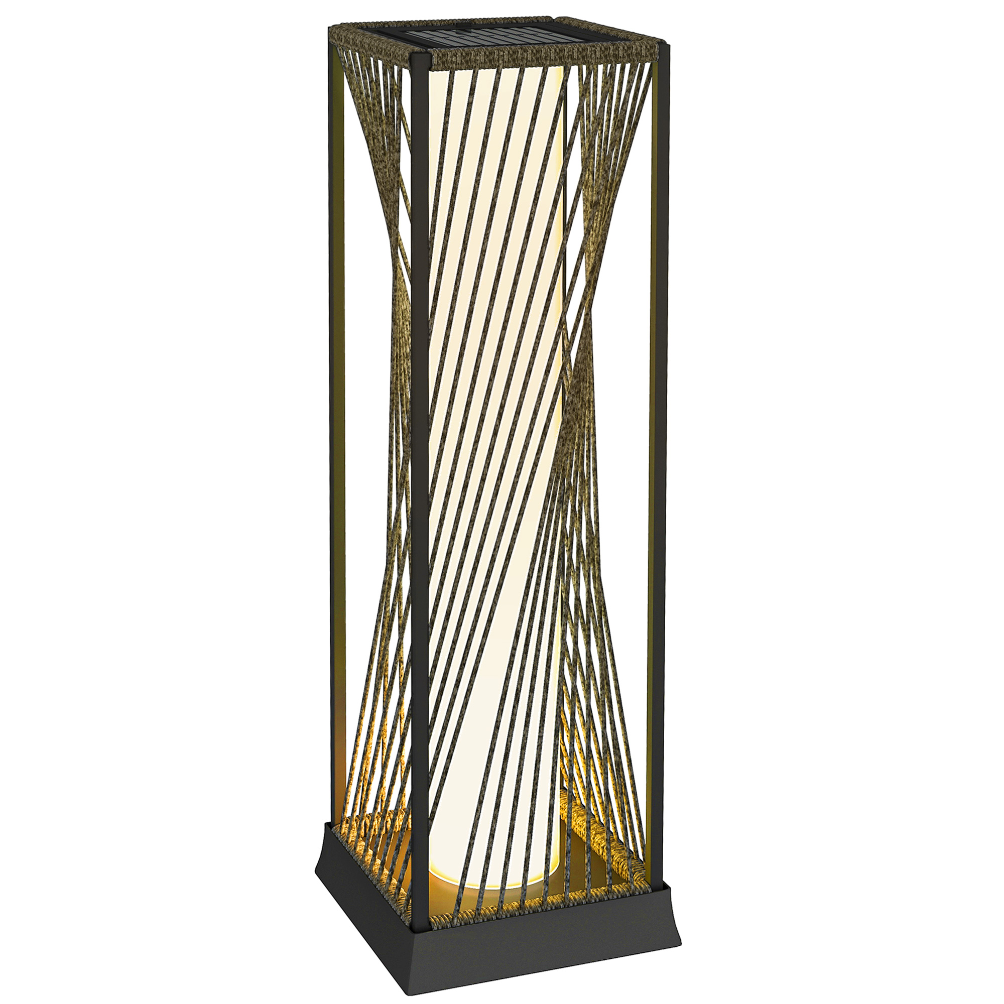 Solarbetriebene Stehleuchte Aus Rattan Mit Lichtsensor, 25 Solar-leds Im Bohème-stil, Spritzwassergeschützt (ip44), Schwarz Und Grau
