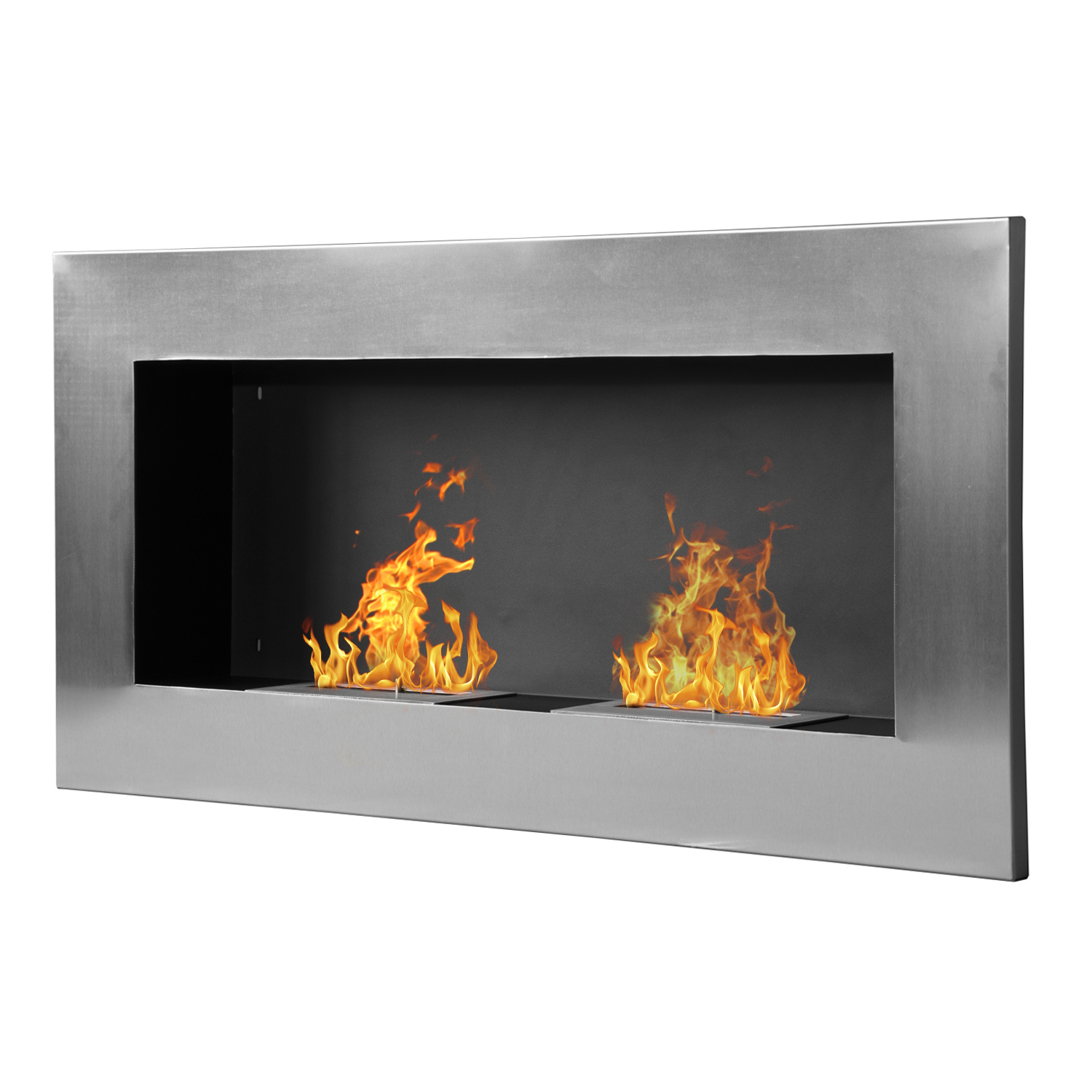 Bioethanol-wandkamin Aus Edelstahl Mit Zwei Brennern, 0,9 L, 110 X 54 X 14 Cm