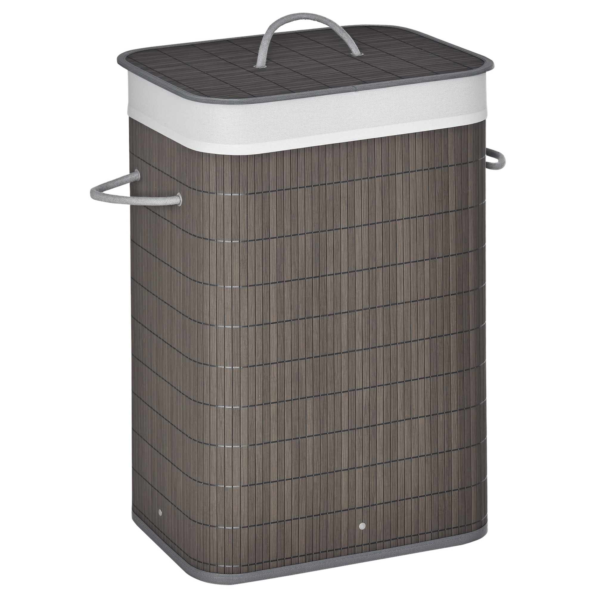 Wäschekorb Mit Griffen Und Waschbarem Wäschesack, Rattan, Polyester, Baumwolle, Metall, 43 X 32 X 61 Cm, Grau