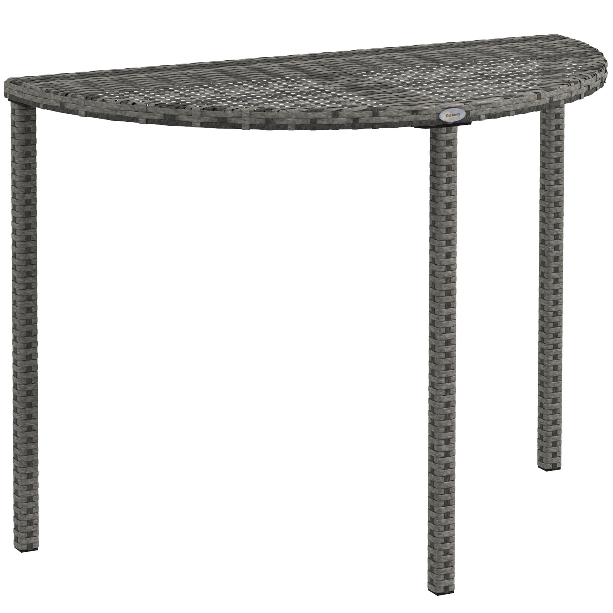 Halbrunder Balkontisch Aus Polyrattan Und Metall, 100 X 50 X 74 Cm, Grau