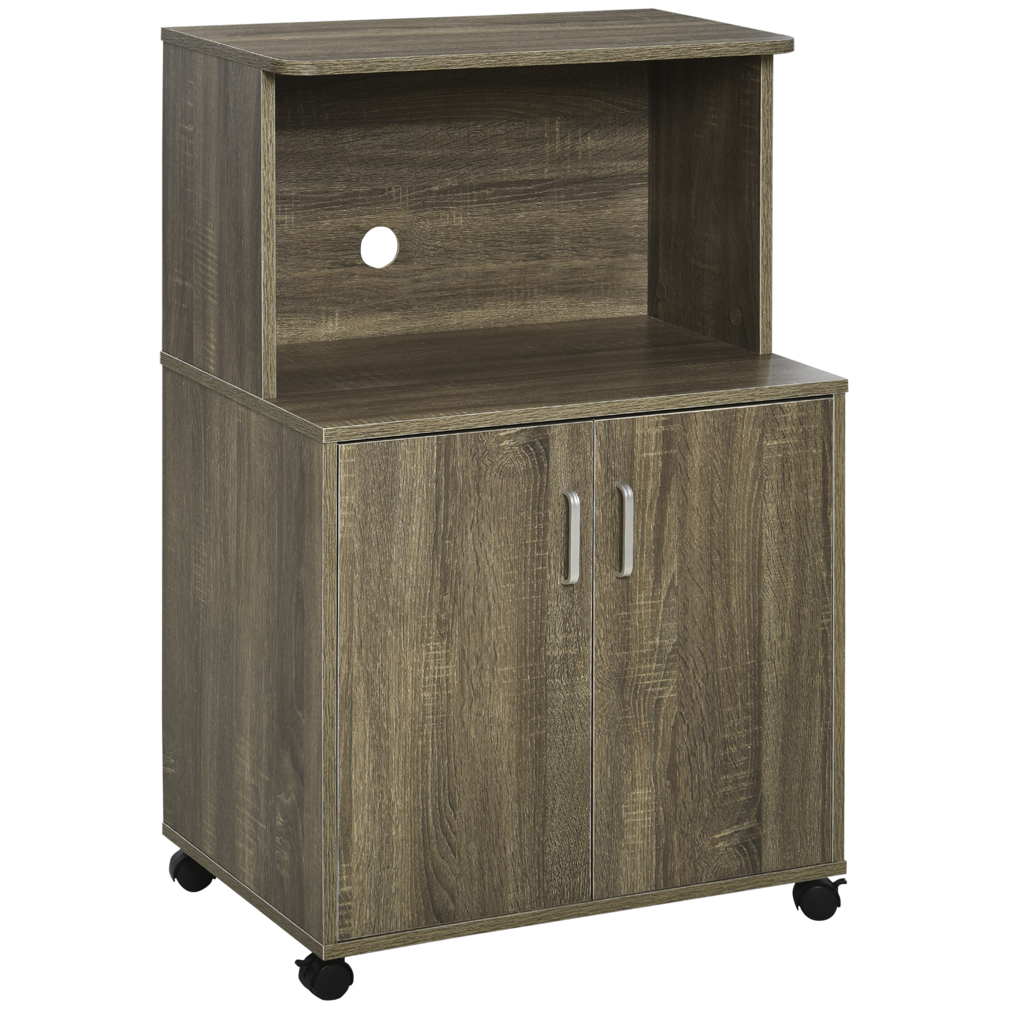 Multifunktionale Küchenzeile Mit 4 Rollen, Inklusive Schrank Und Mikrowellenablage, 60,4 X 40,3 X 97 Cm – Grau