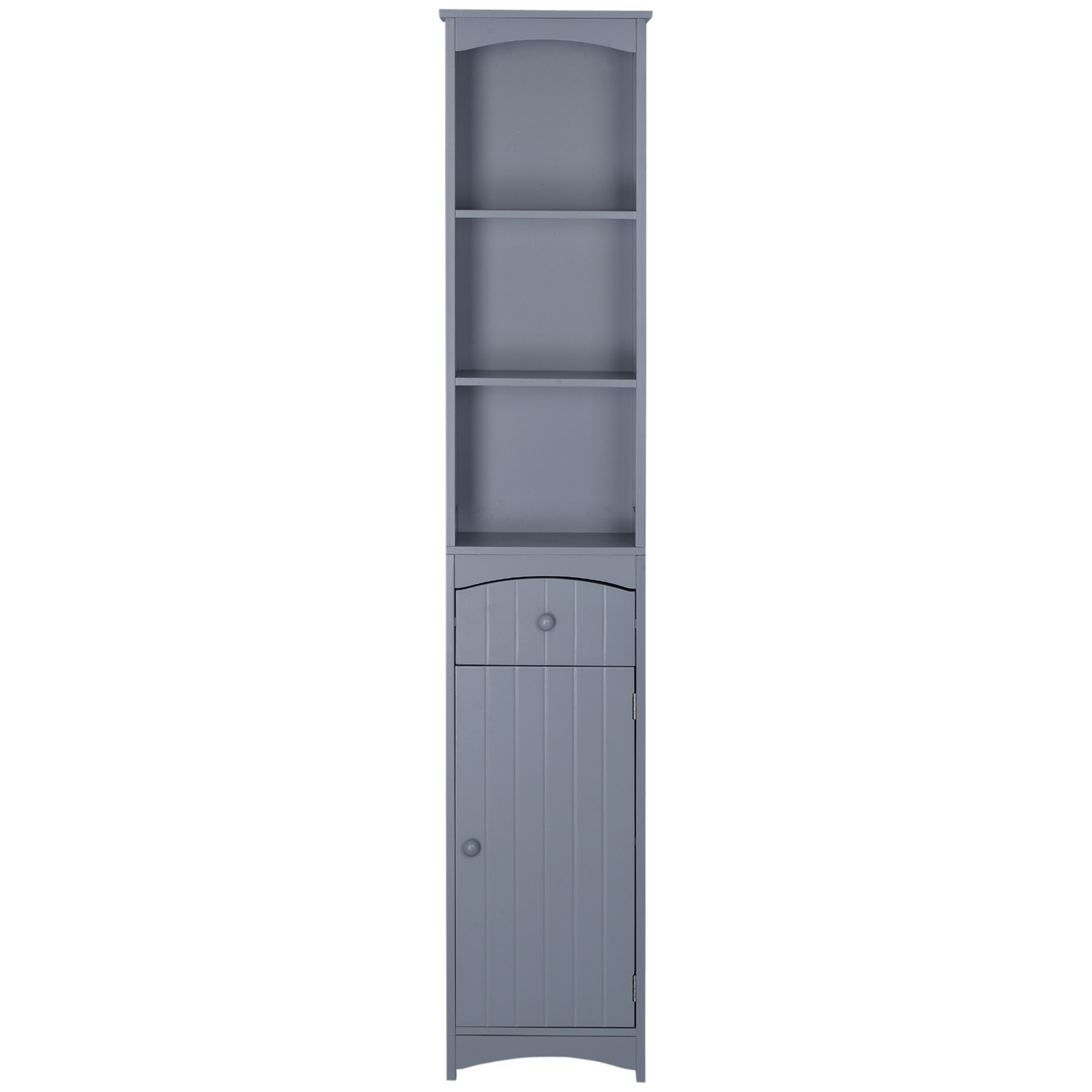 Hoher, Schmaler Badezimmerschrank Mit Einer Schublade Und Drei Offenen Regalböden, Modernes Design, 34 X 24 X 170 Cm, Grau