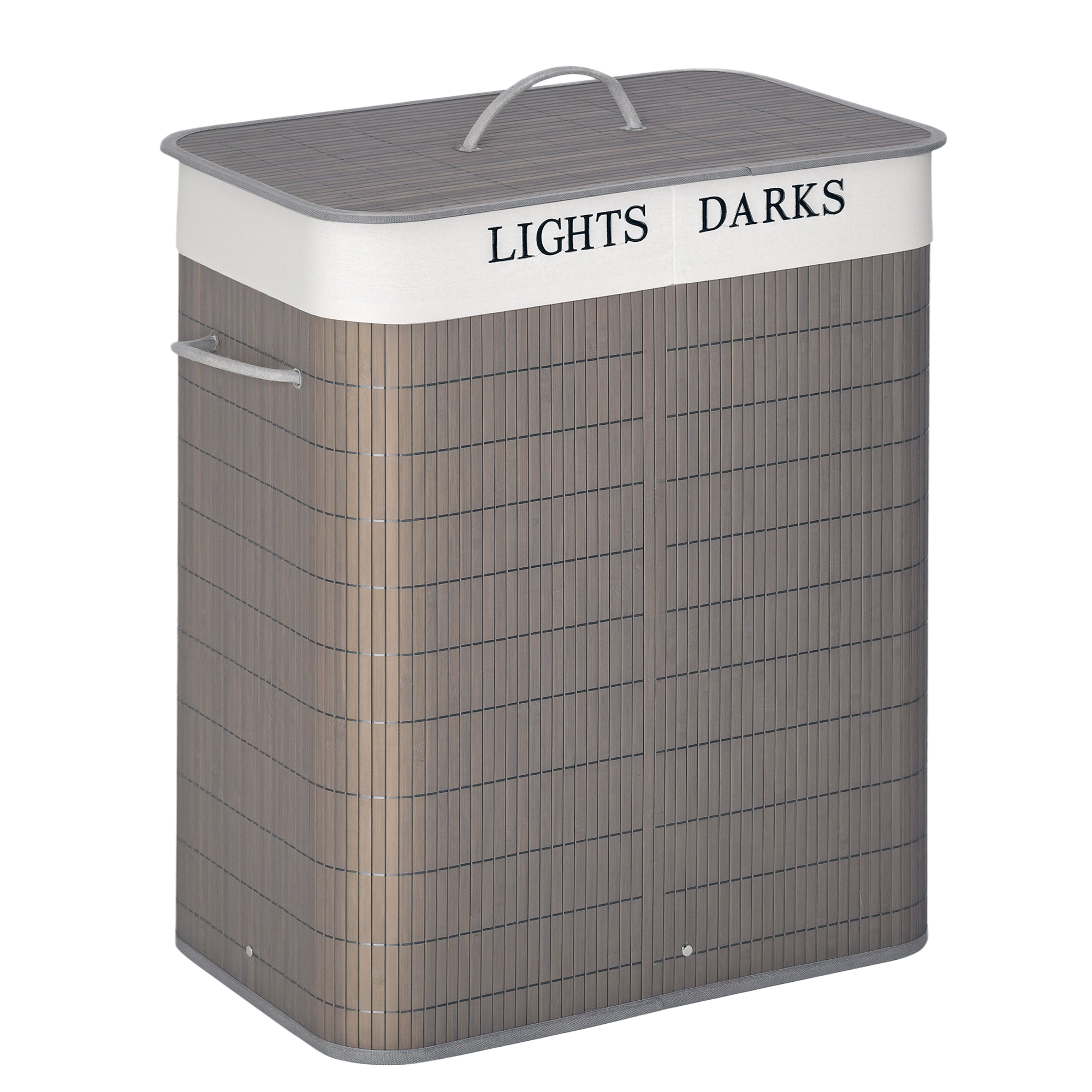 Wäschekorb Aus Bambus, 100 L Fassungsvermögen, Mit Abnehmbarem Deckel Und 2-teiliger Tasche, 52 X 32 X 63 Cm, Grau