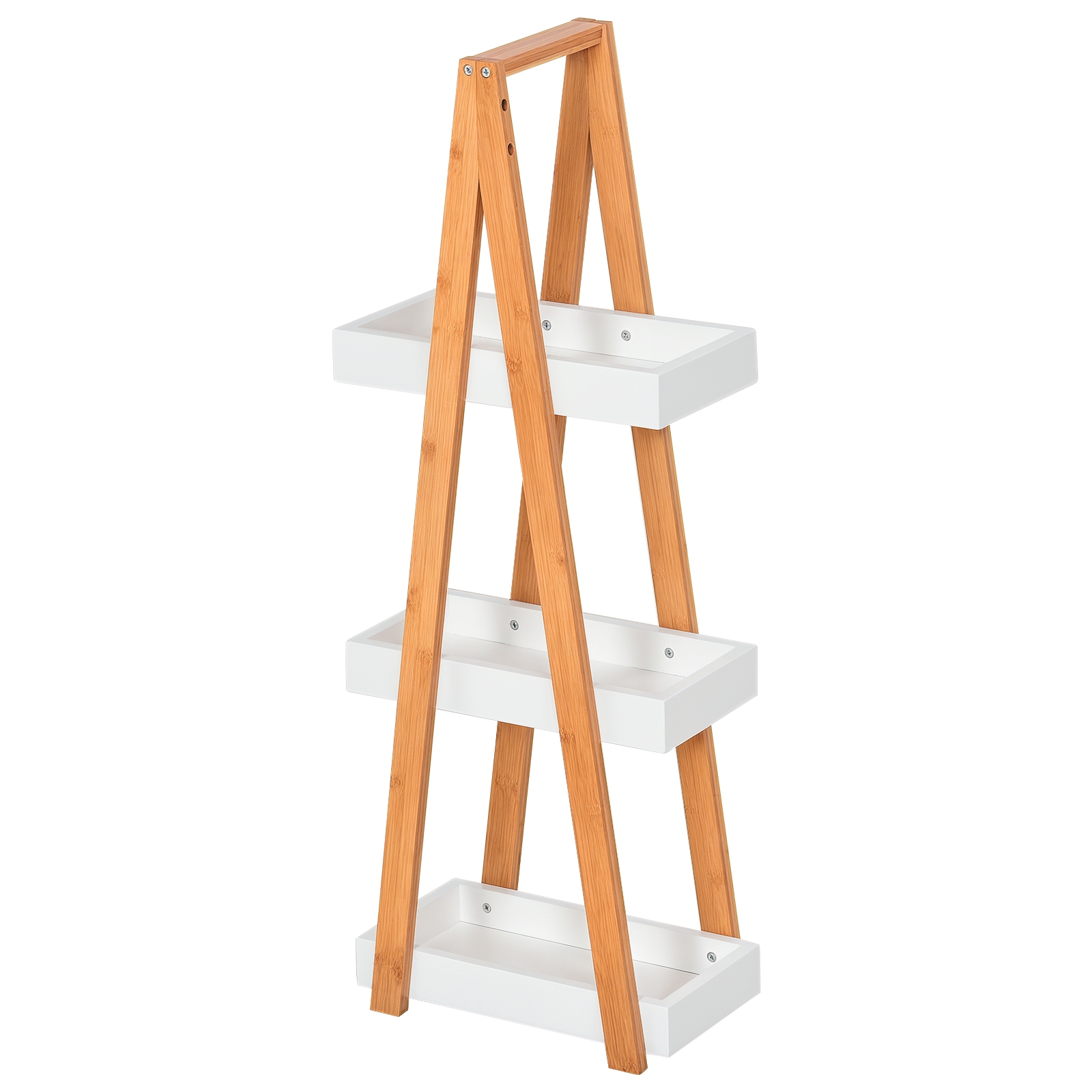 3-stöckiges Badezimmerregal Aus Mdf Und Bambus, 30 X 18 X 81 Cm, Holz- Und Grautöne