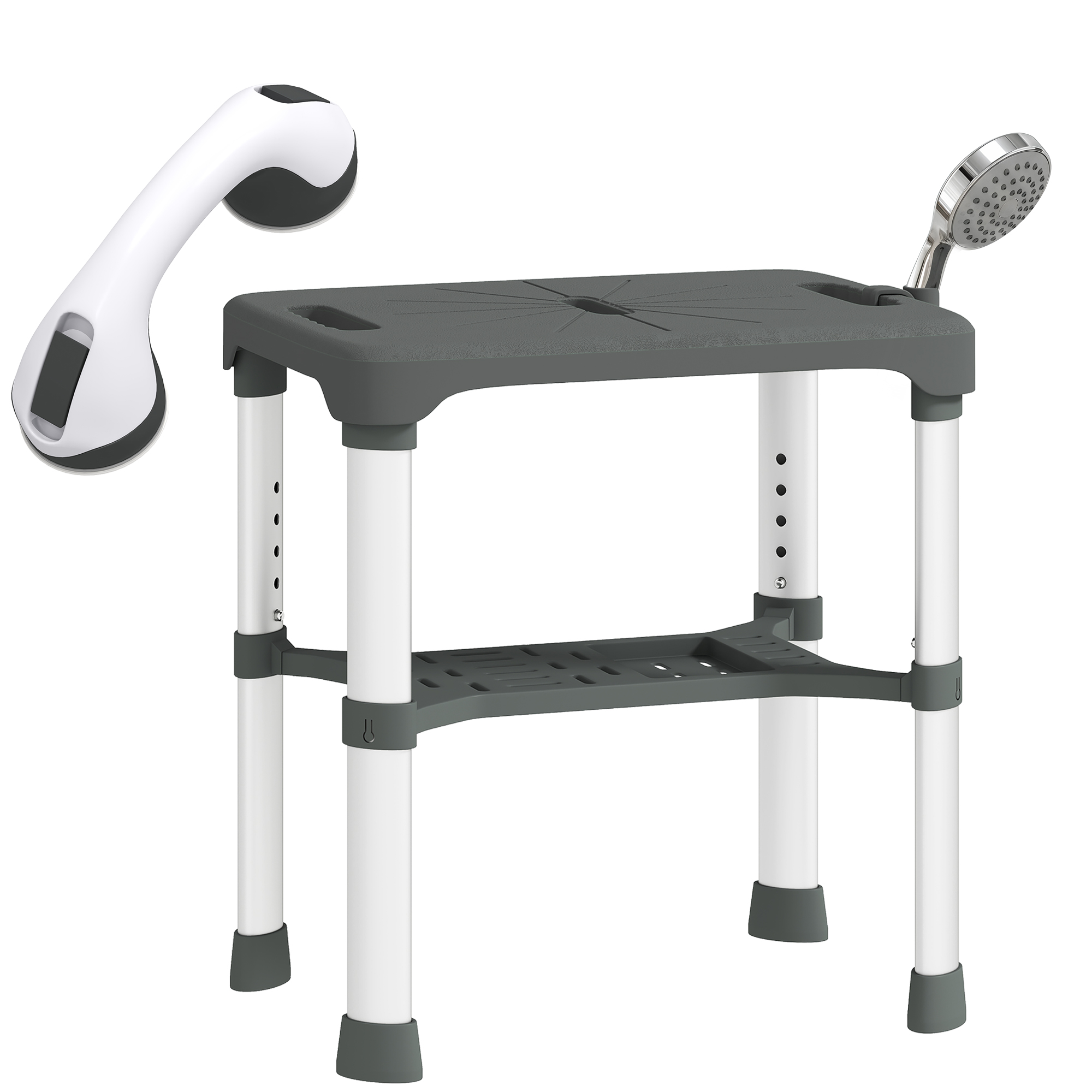 Duschhocker Aus Aluminium Mit Integrierter Ablage, 5-fach Höhenverstellbar, Tragkraft 150 Kg, Grau