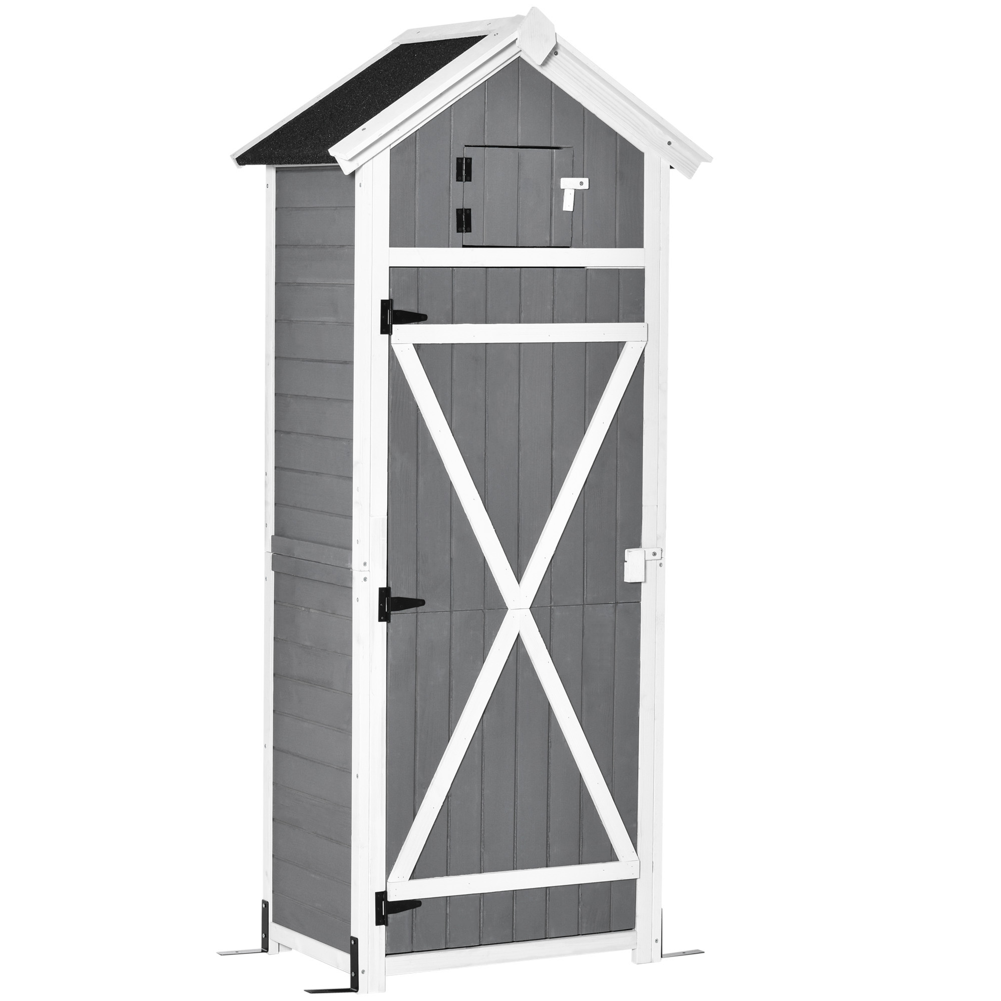 Wetterfester Gartenschuppen Aus Holz, 78 X 52,5 X 182 Cm, Mit Tür, Schrägem Dach, Werkzeugschrank Mit Haken, Klapptisch, Ideal Für Garten Oder Terrasse, Grau.