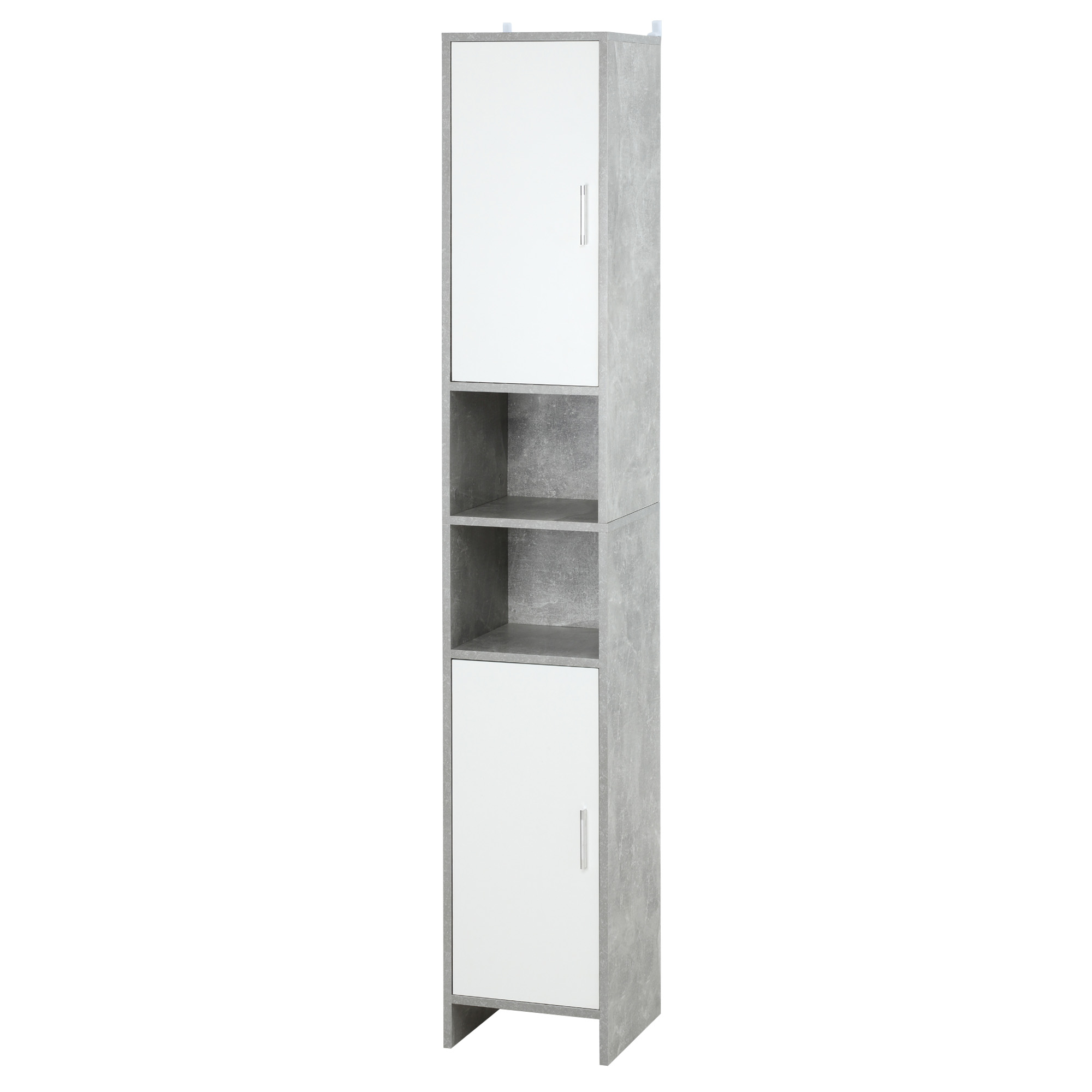 Badezimmerschrank Mit 2 Schränken Und 2 Offenen Fächern In Holzoptik (zementoptik), 30 X 30 X 180 Cm