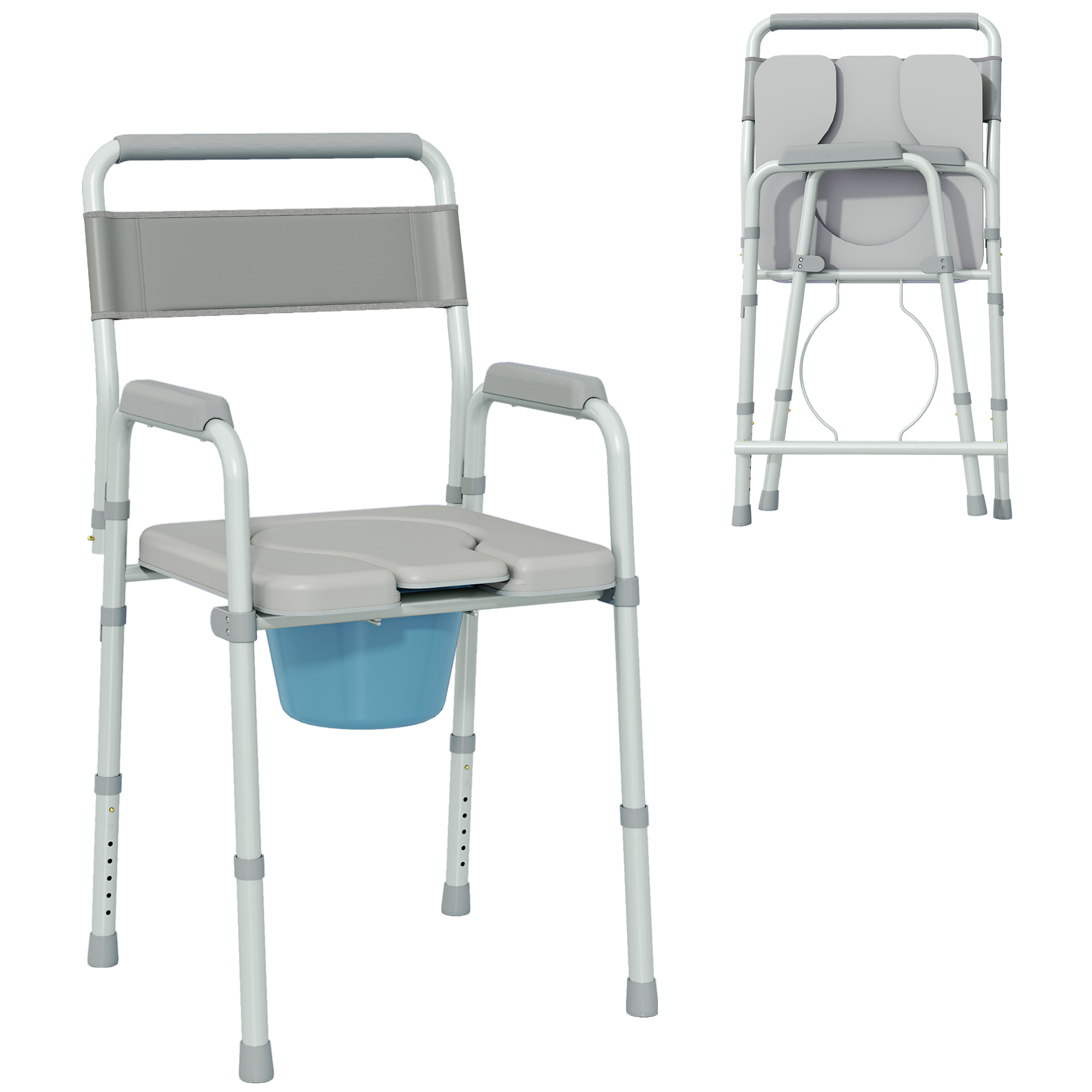 Klappbarer Toilettenstuhl Mit Rutschfestem Griff, Höhenverstellbar, Gepolsterter Sitzfläche Und Armlehnen, Belastbarkeit 150 Kg, Grau