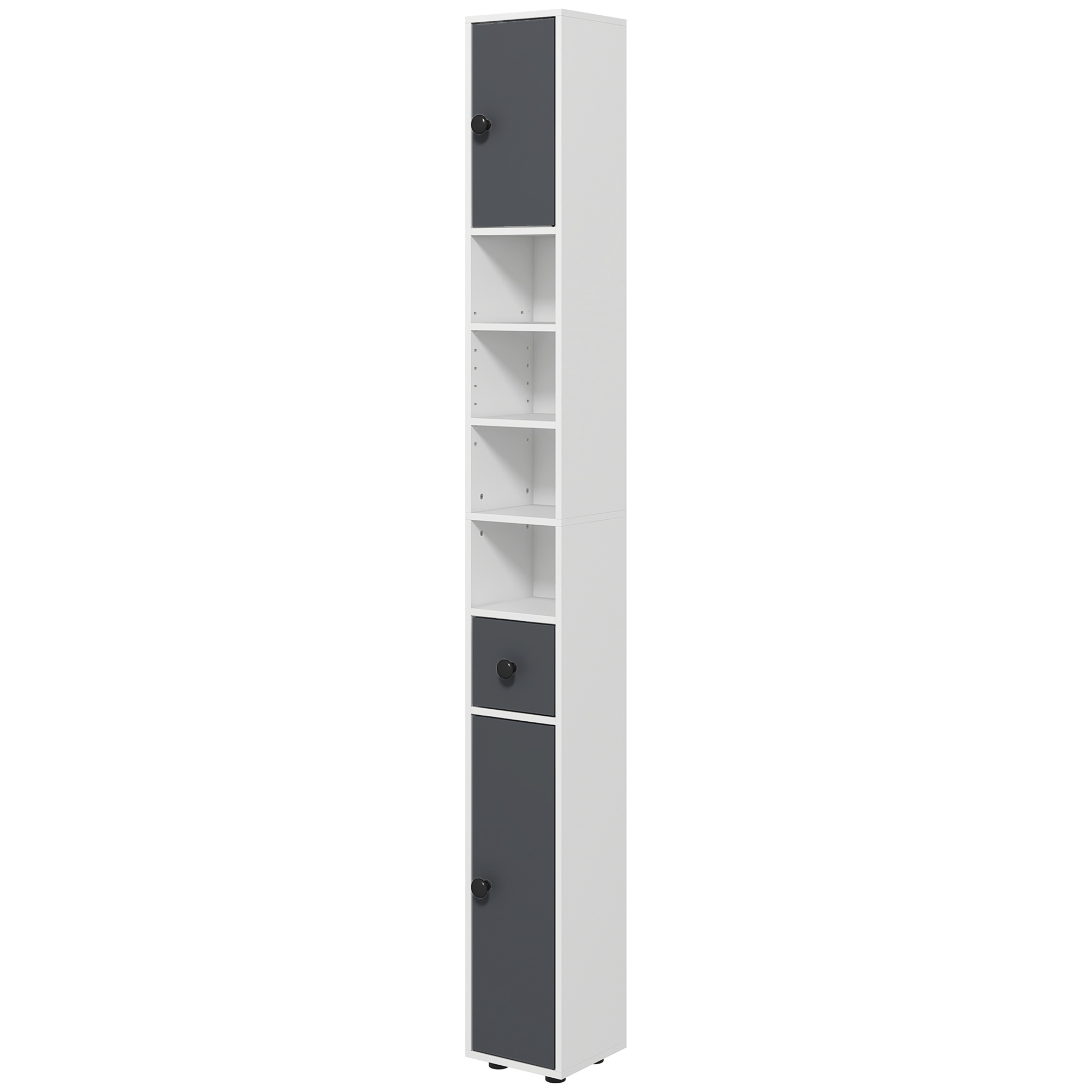 Badezimmerschrank Mit Einer Schublade, Fünf Einlegeböden Und Zwei Türen, Ideal Für Wohn- Oder Schlafzimmer. Maximale Belastung: 30 Kg. Maße: 20 X 20 X 180 Cm. Farbe: Grau.