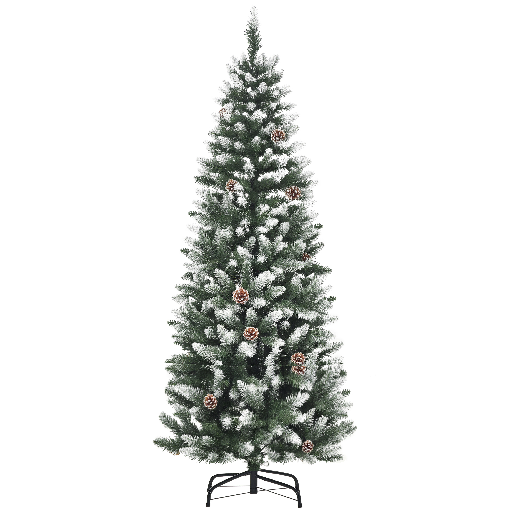 150 Cm Hoher, Schneebedeckter Weihnachtsbaum Mit 464 Zweigen Und 28 Tannenzapfen, Aus Kunststoff Und Metall, Grün Und Weiß