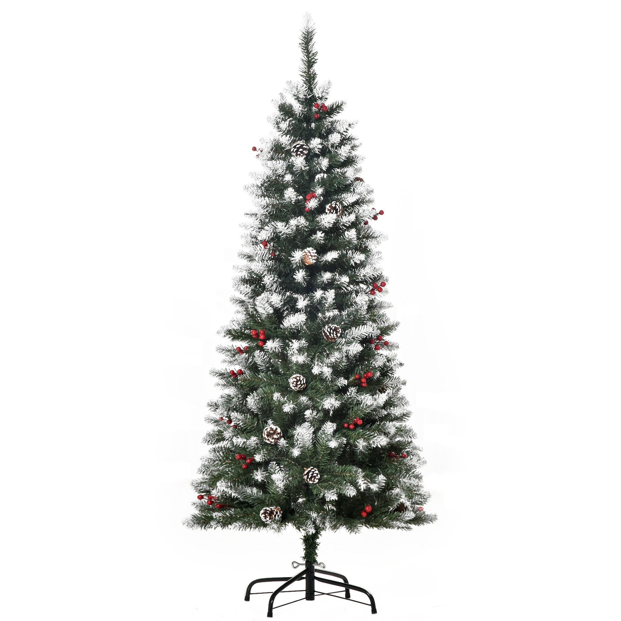 Künstlicher Weihnachtsbaum, 150 Cm, 408 Zweige, Beeren Und Tannenzapfen, Schneebedeckte Spitzen, Grüne Weihnachtsdekoration Für Drinnen